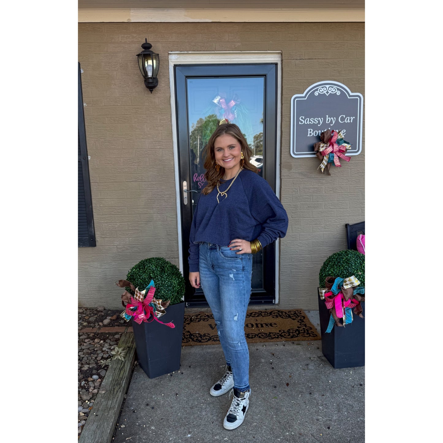Crop Sweatshirt, Navy