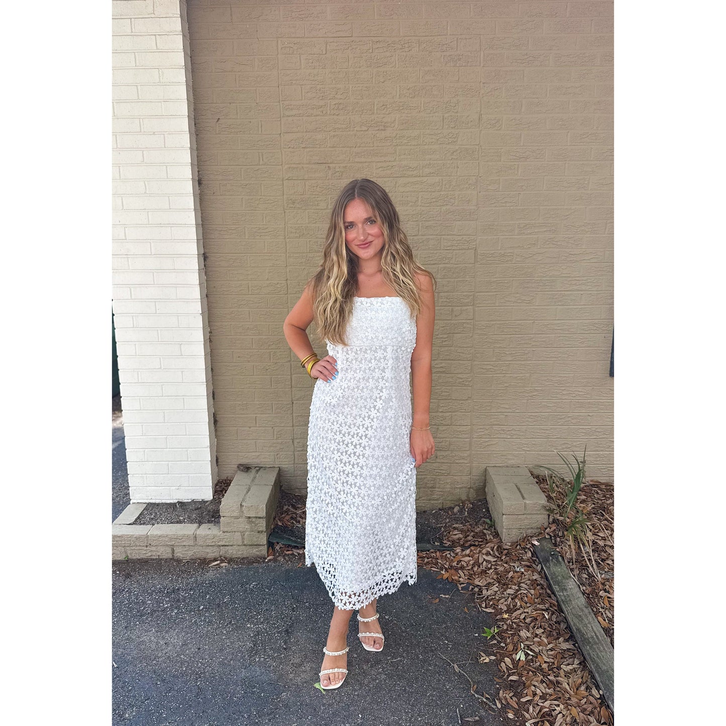 Soph Flower Midi Dress, White