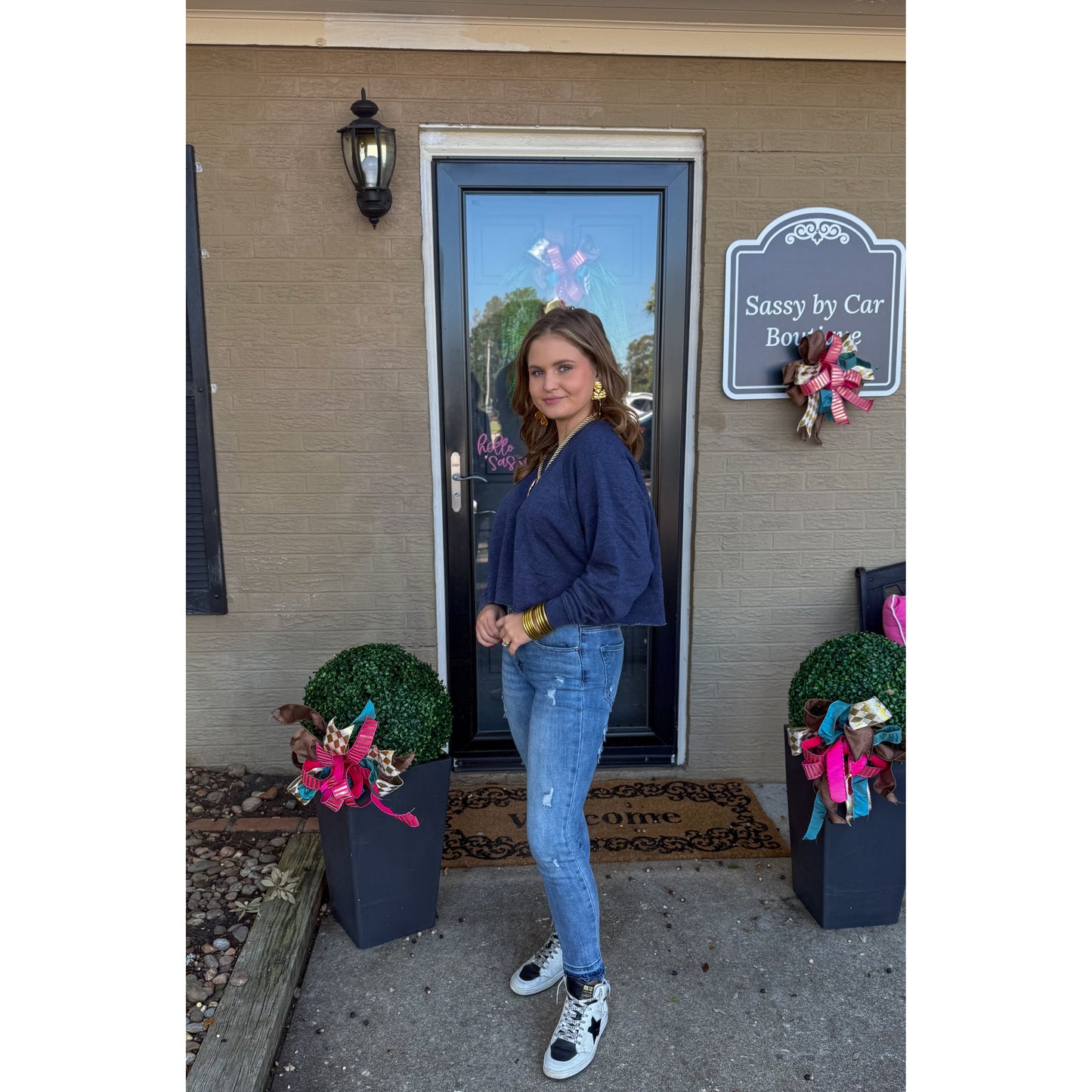 Crop Sweatshirt, Navy