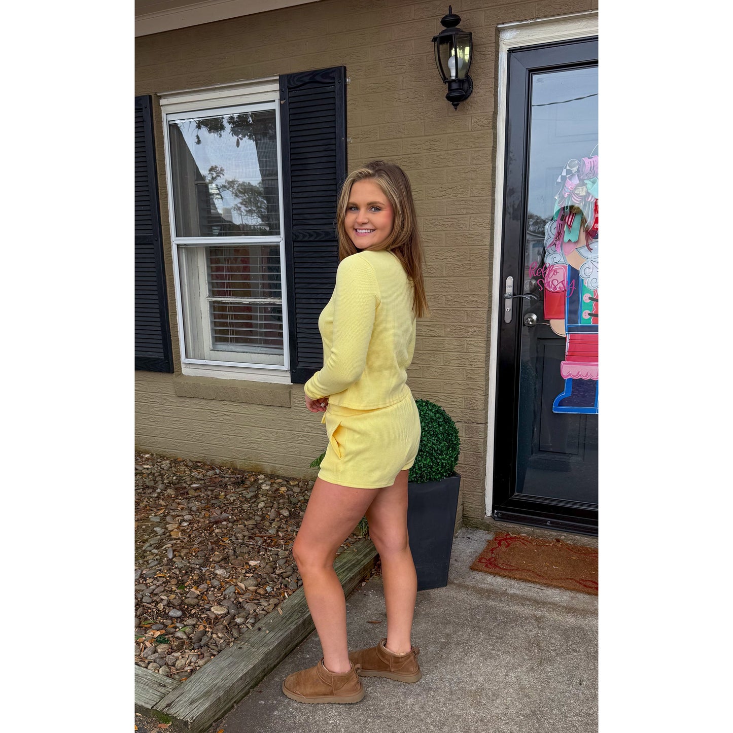 Butter Yellow Waffle Knit Lounge Set