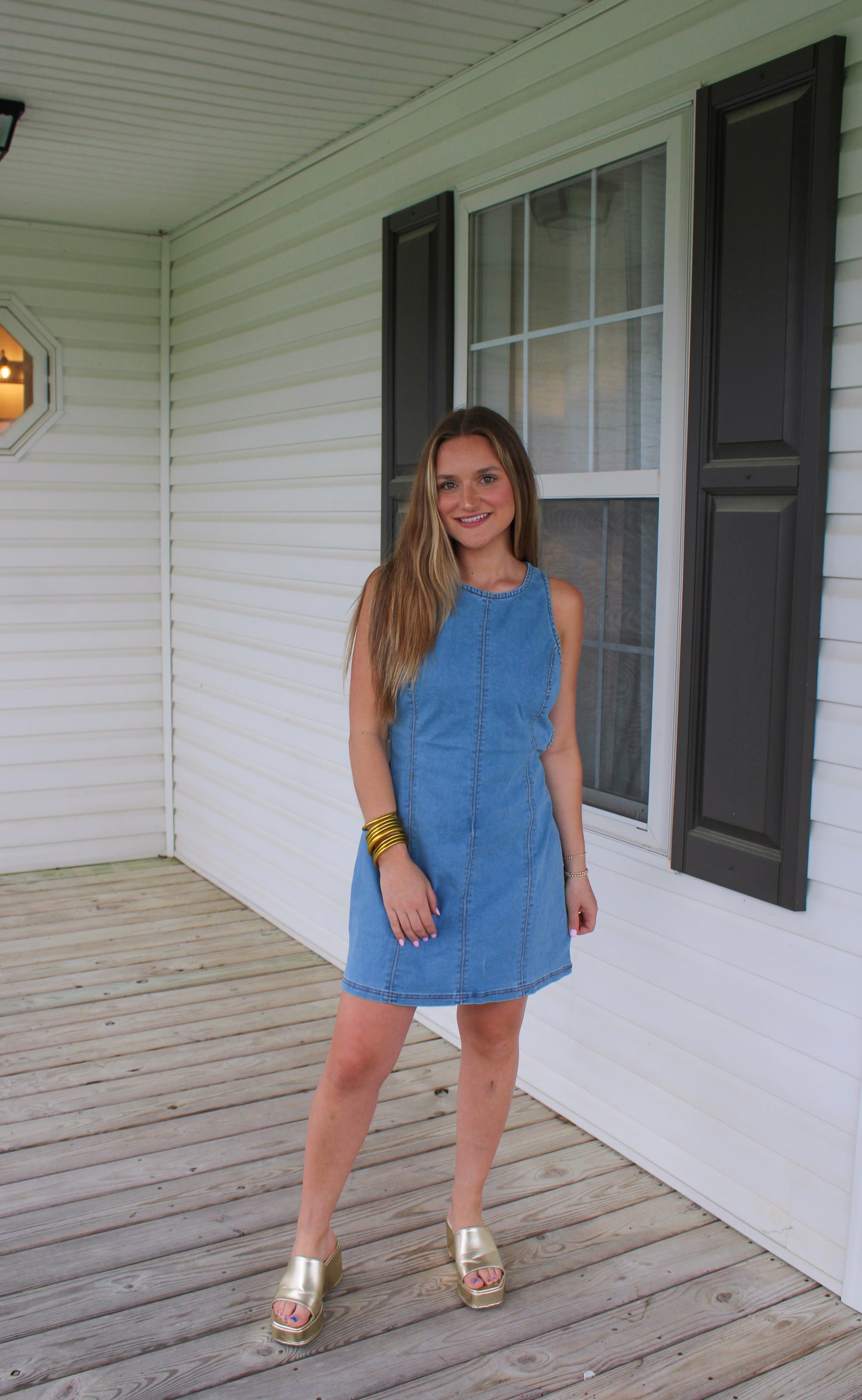 Kendal Denim Mini Dress, Medium Wash