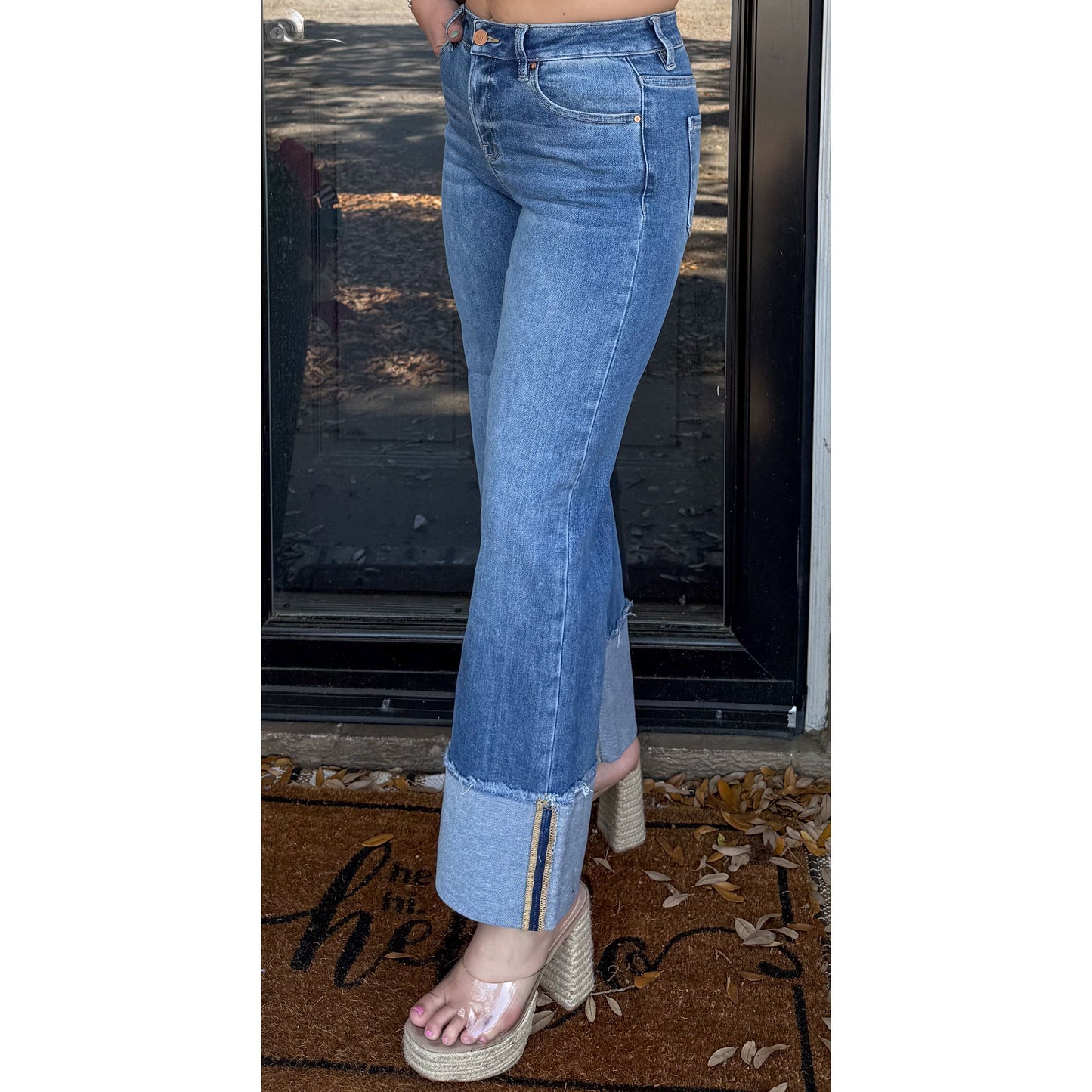 Lilly Cuffed Mid Rise Jeans, Medium Wash
