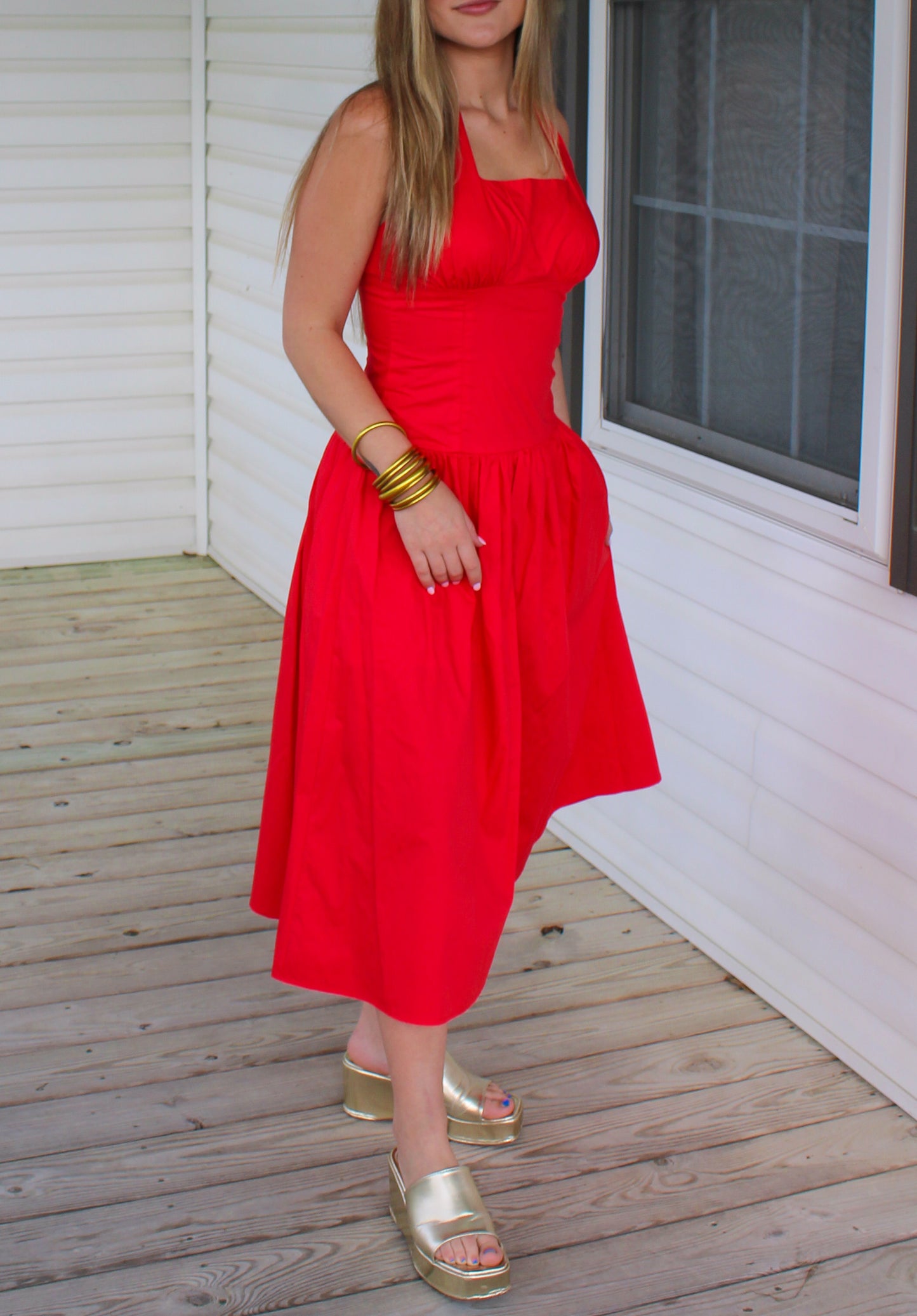 Poppy Midi Dress, Cherry Red
