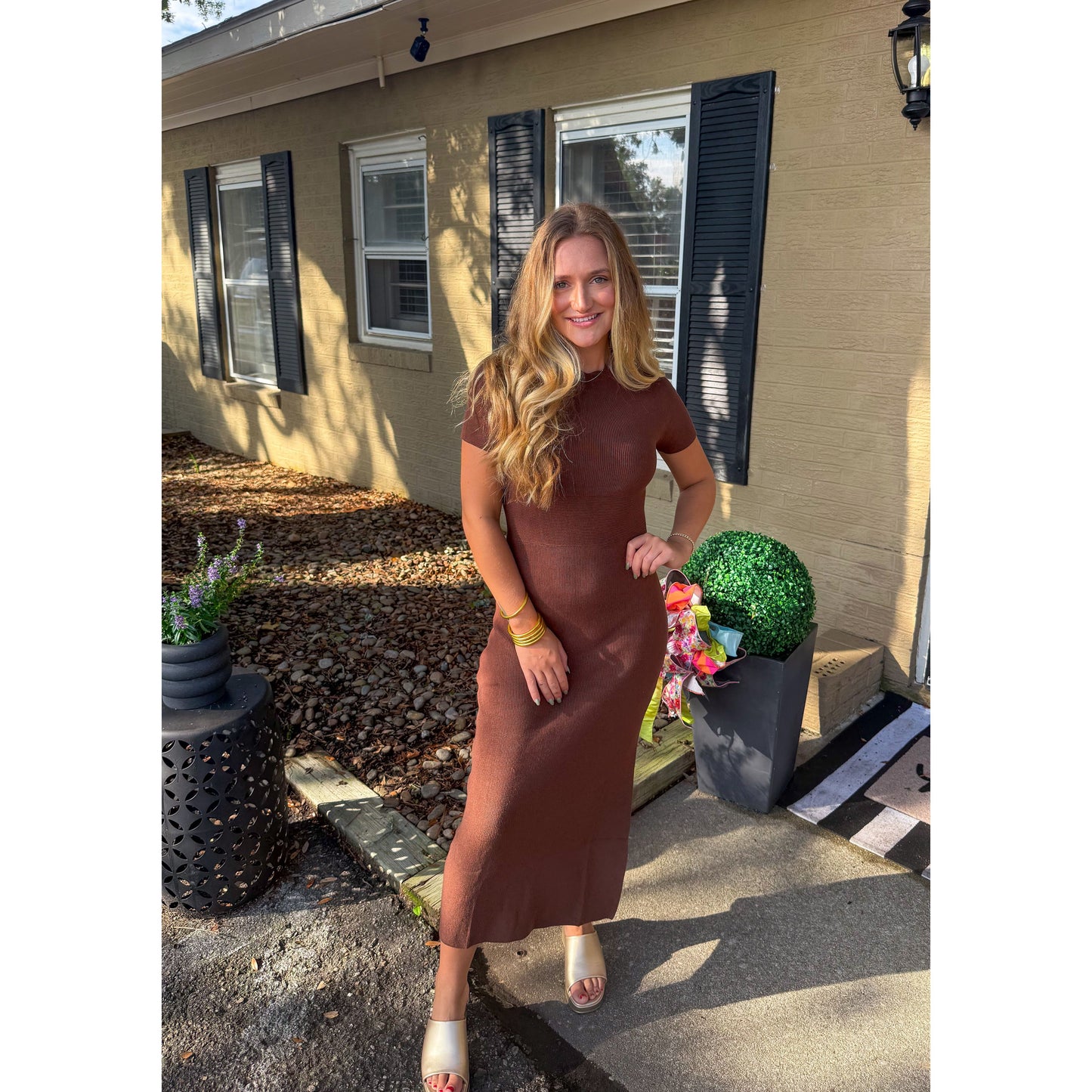 Sammy Midi Knit Dress, Chocolate Brown