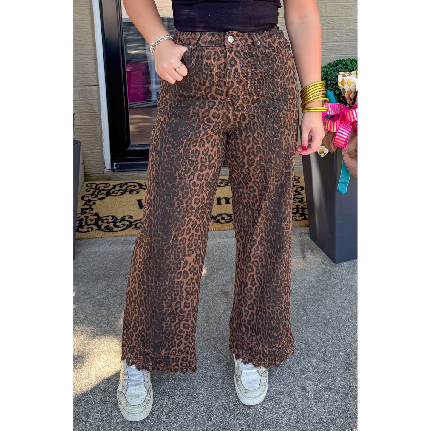 Cheetah Jeans w/ Eyelet Detail, Leopard