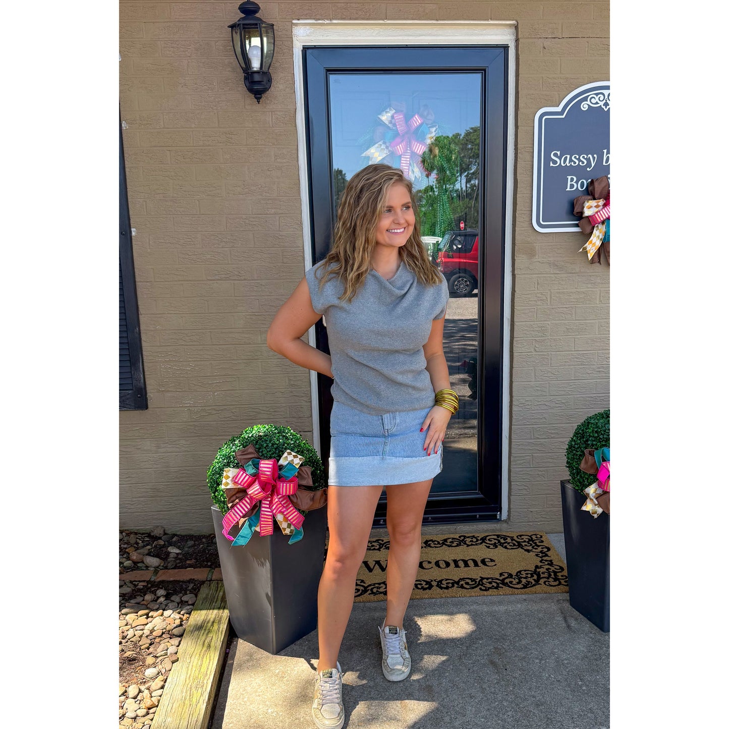 Emery Knit Top, Heather Grey