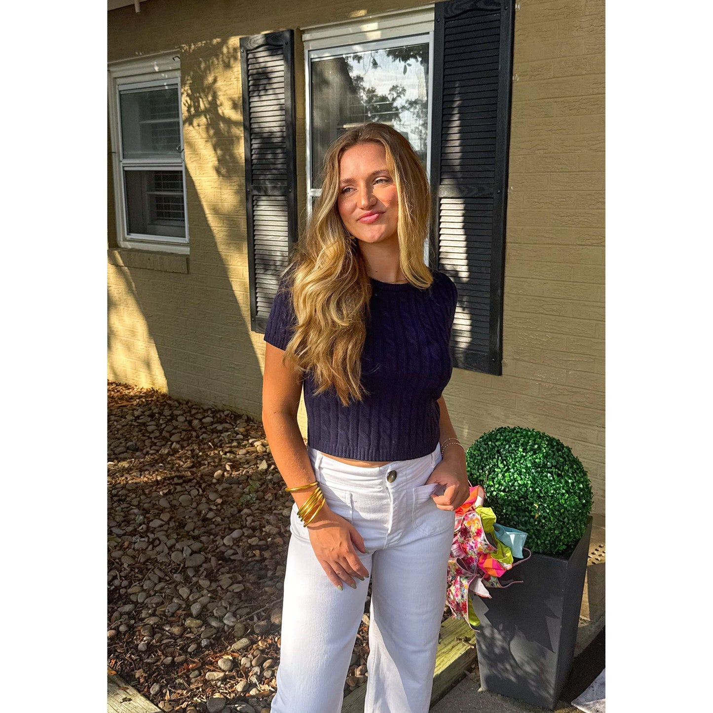 Bella Crop Sweater Top, Navy