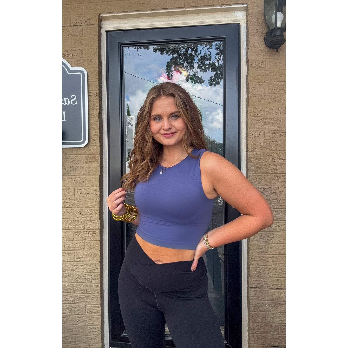 Crew Neck Crop Top, Blue