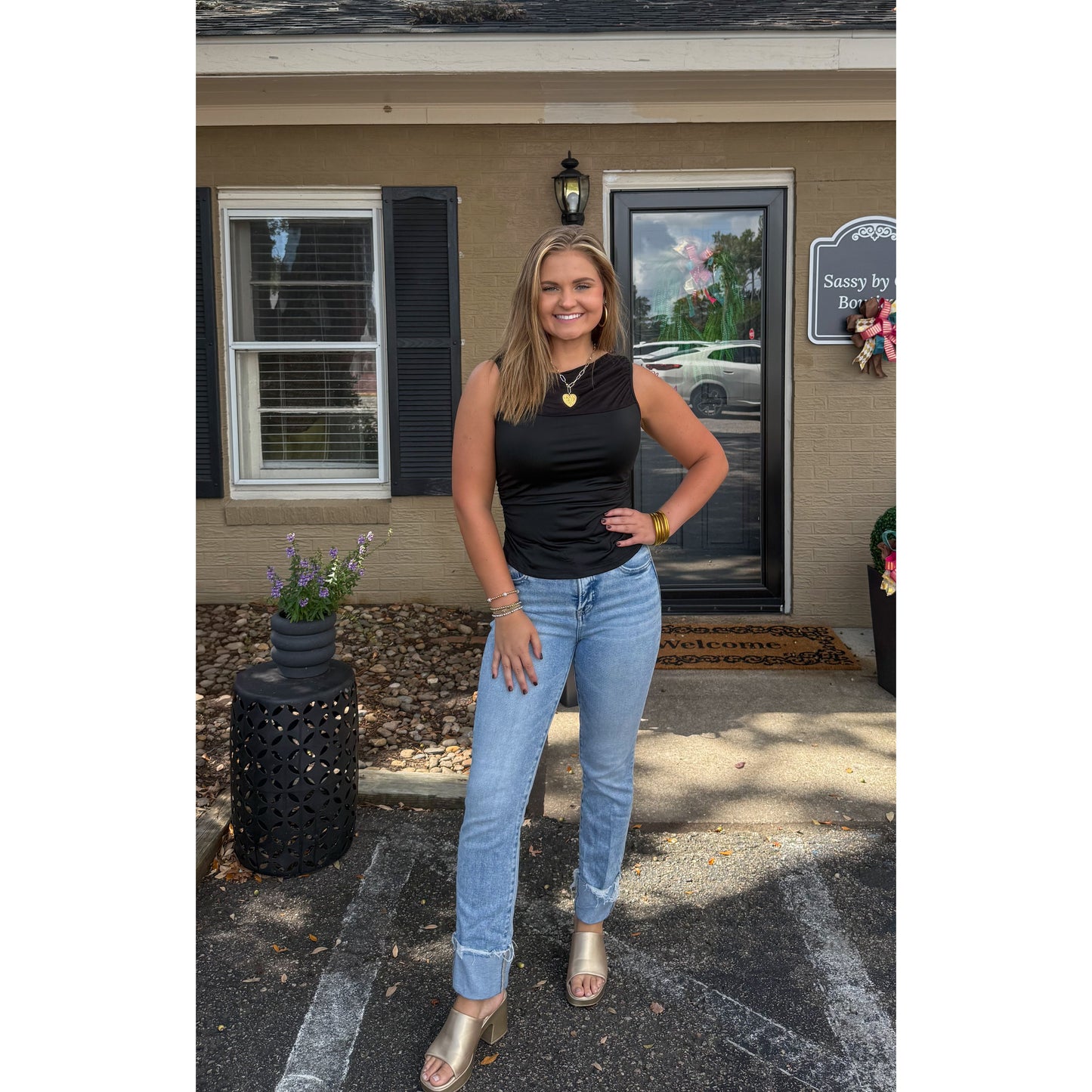 Mesh Detail Top, Black