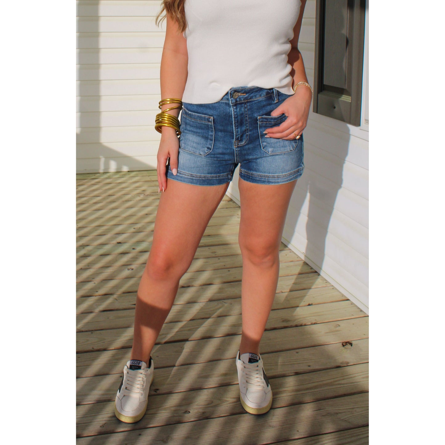 Delaney Patch Pocket Shorts, Dark Wash