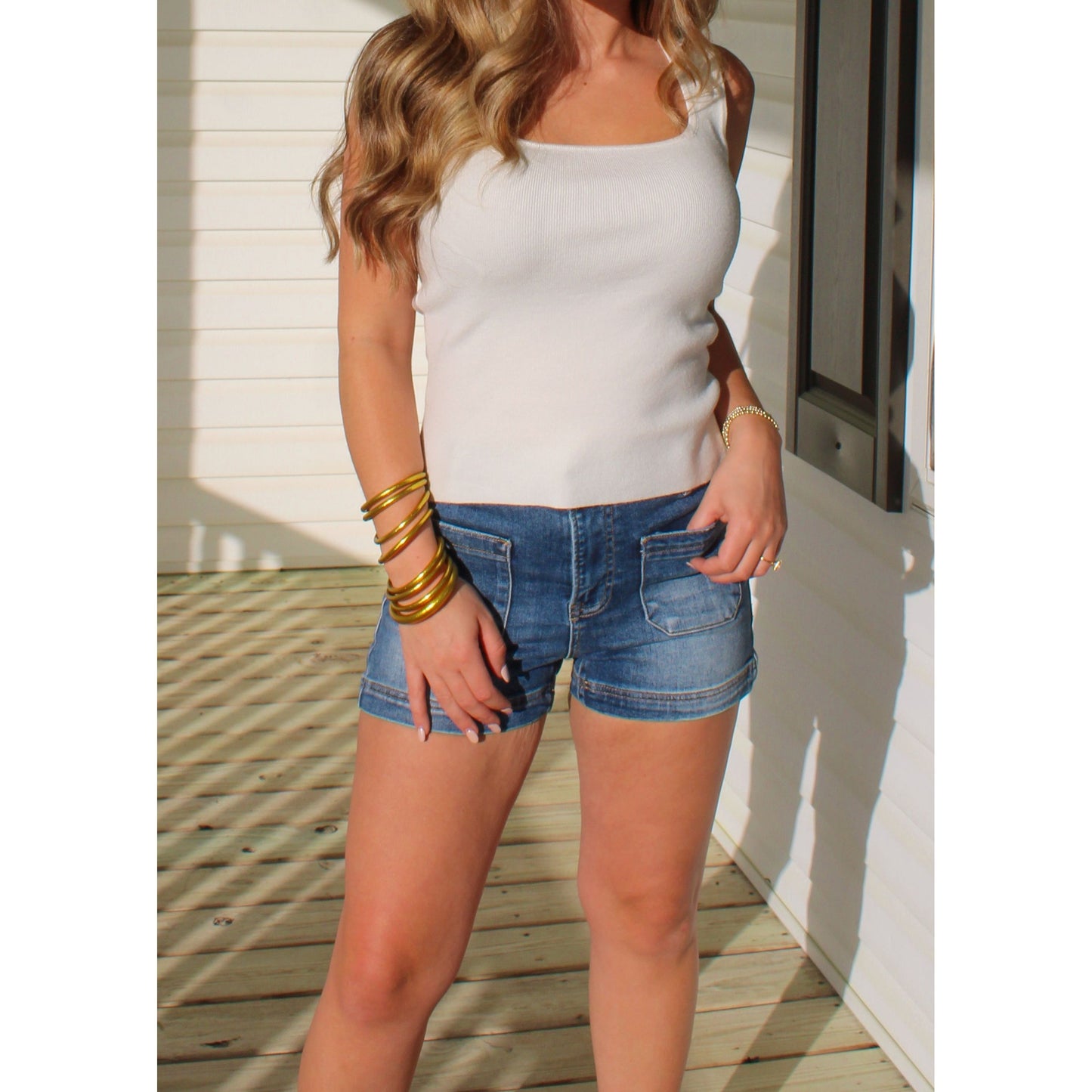 Delaney Patch Pocket Shorts, Dark Wash