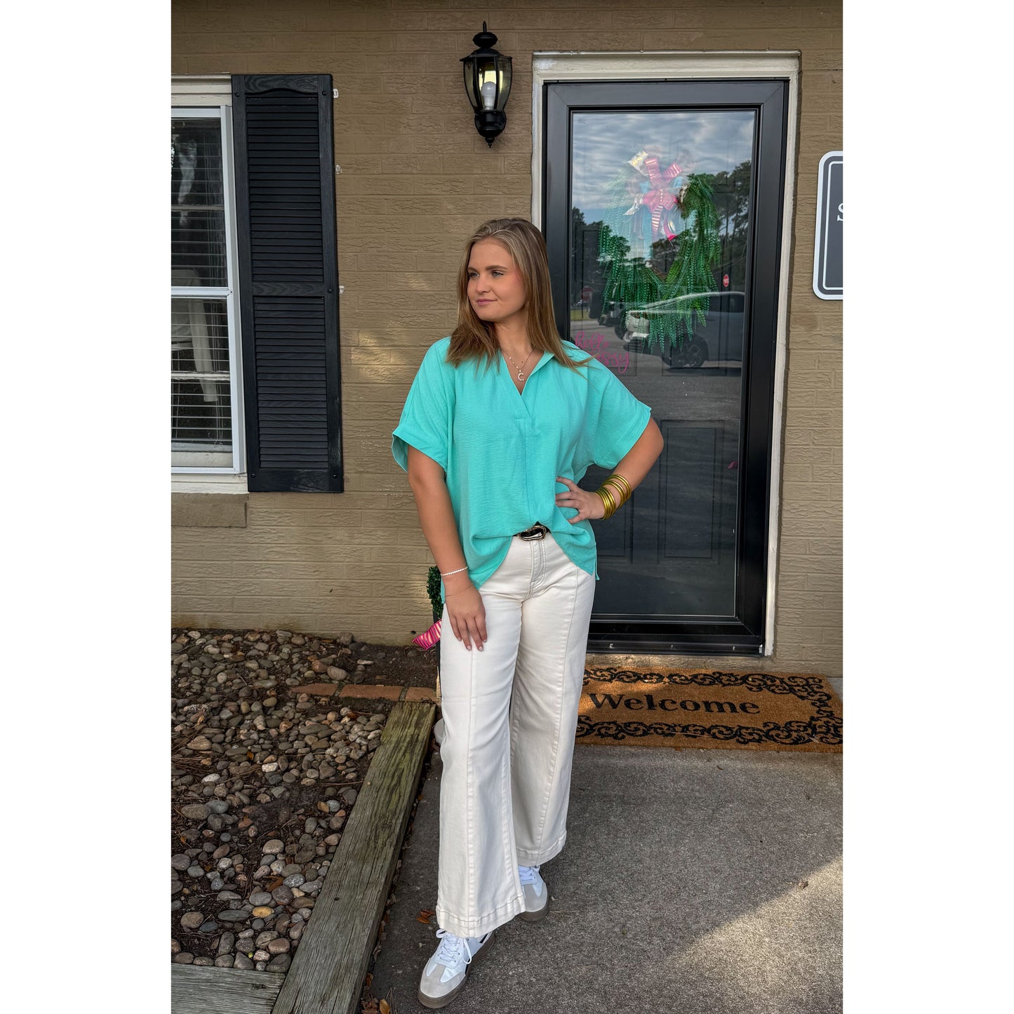 Julianna V-Neck/Collar Top, Mint