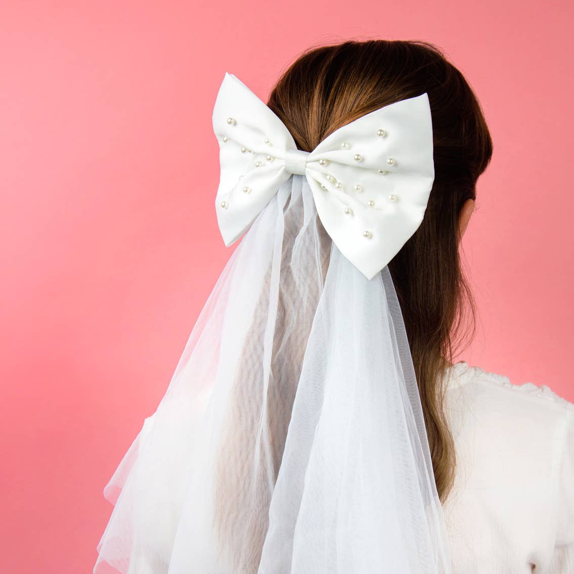 White Hair Bow & Wedding Veil for Bride | Bride Accessory |