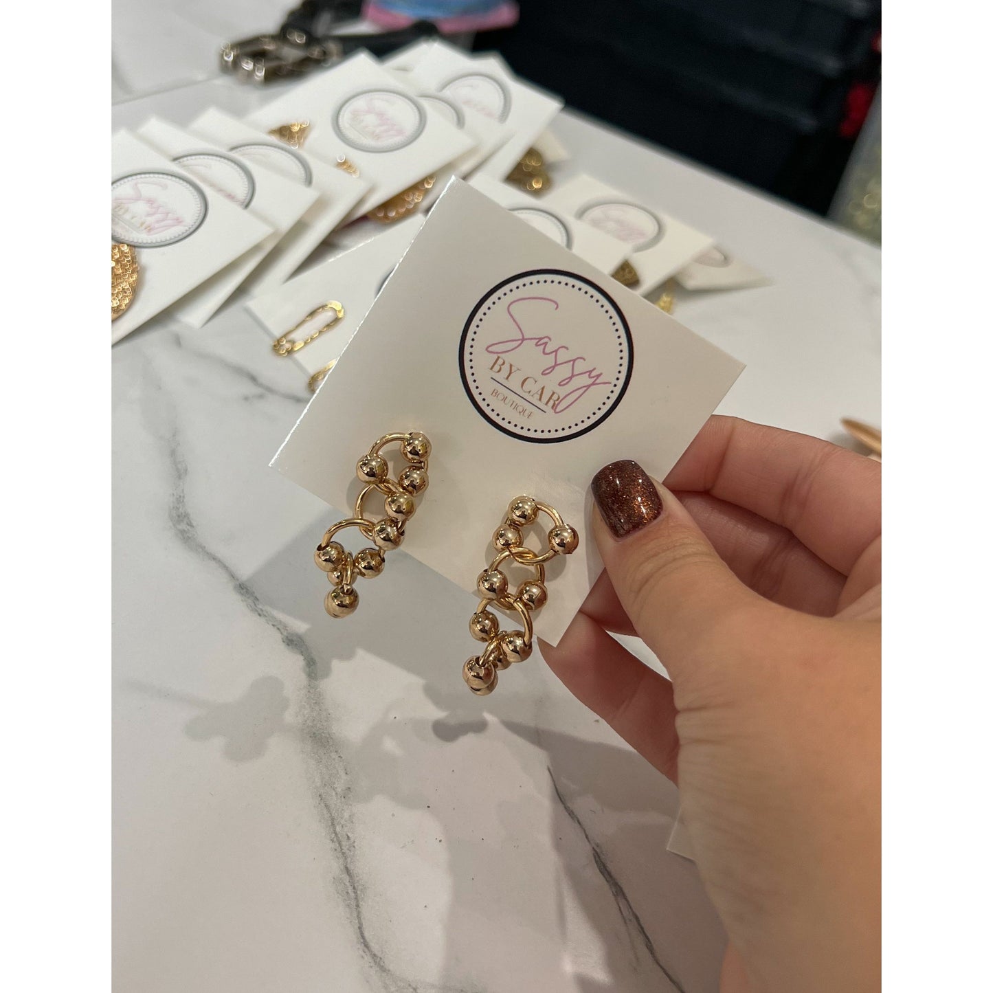 Gold Beaded Dangle Earrings