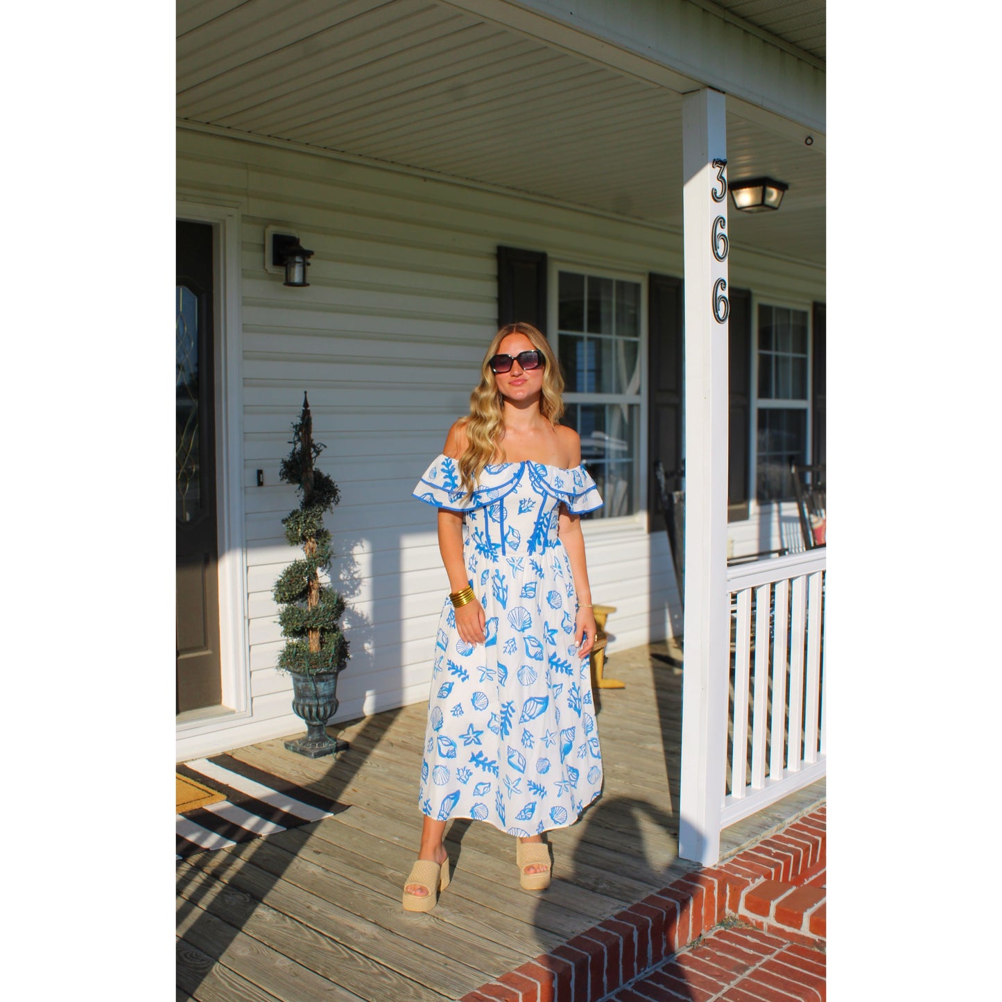 Santorini Midi Dress, Royal Blue/White