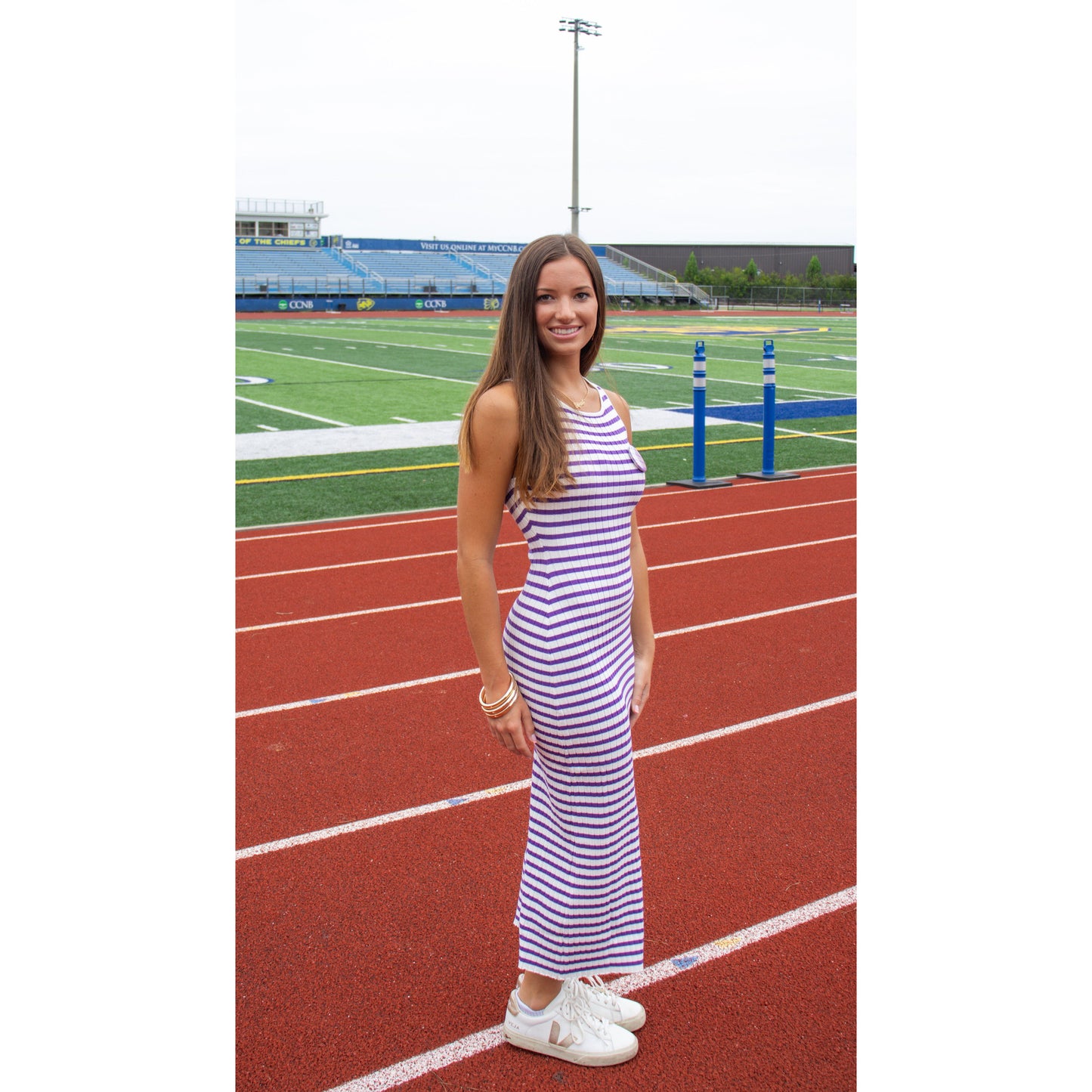 Lana Stripe Midi Dress, Purple/White