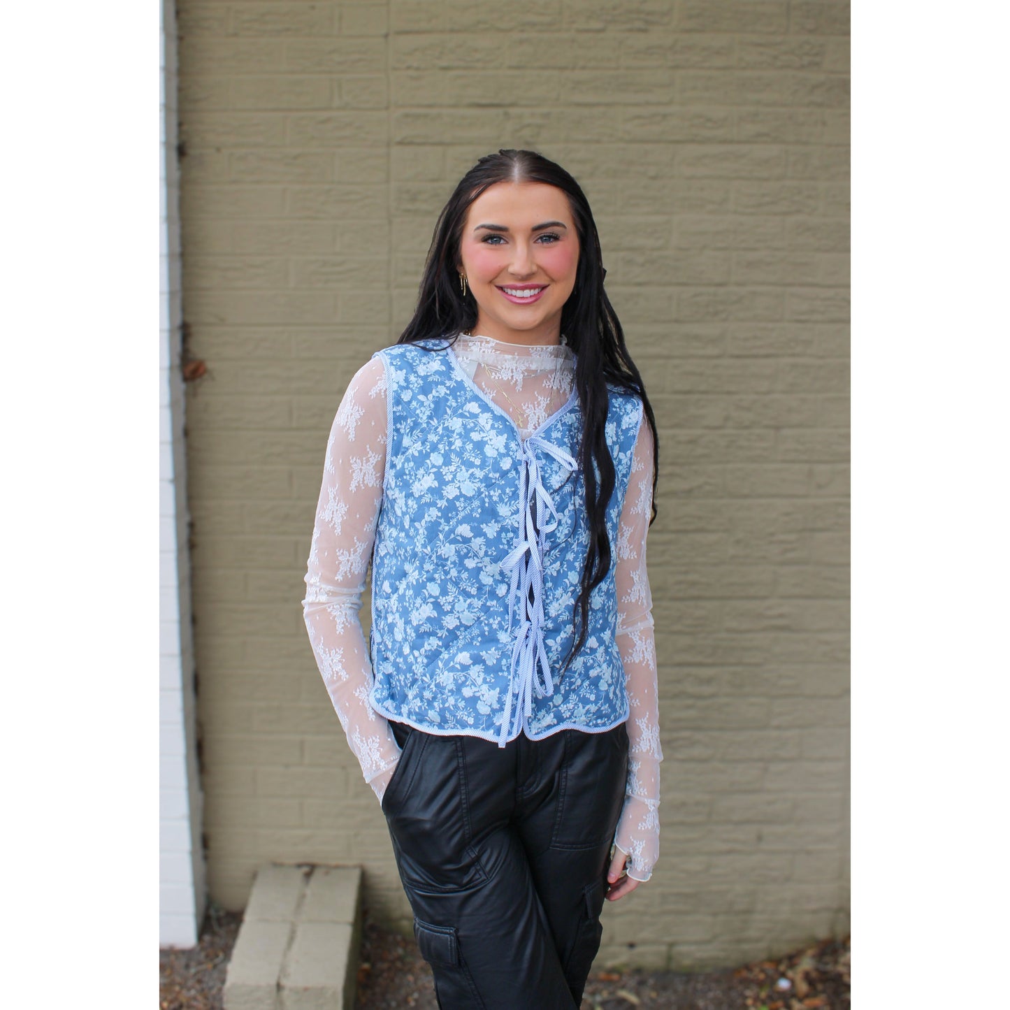 Livia Quilted Vest, Blue Floral