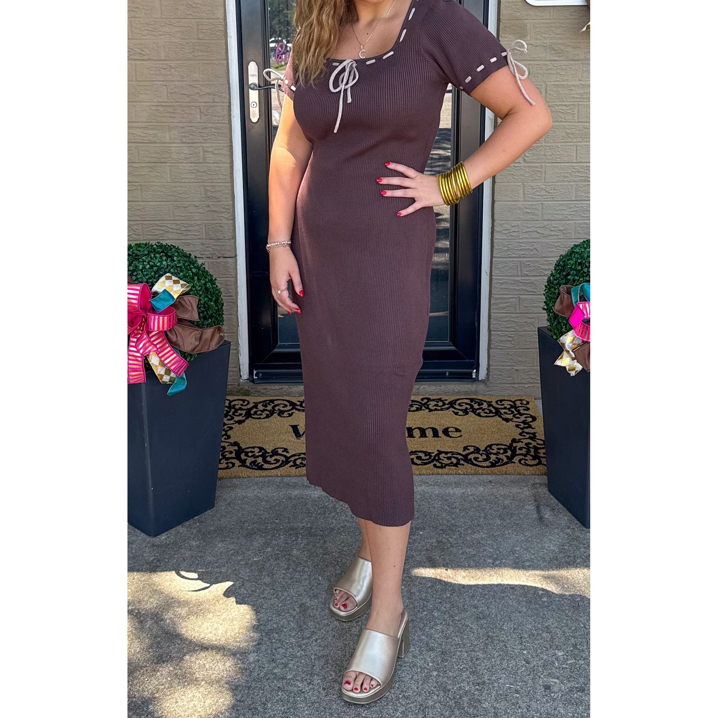 Savannah Midi Dress, Chocolate Brown