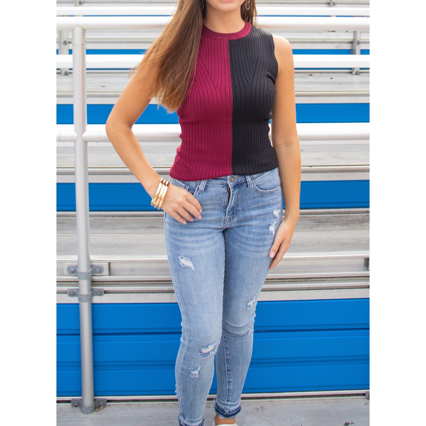 Garnet/Black Sweater Knit Top