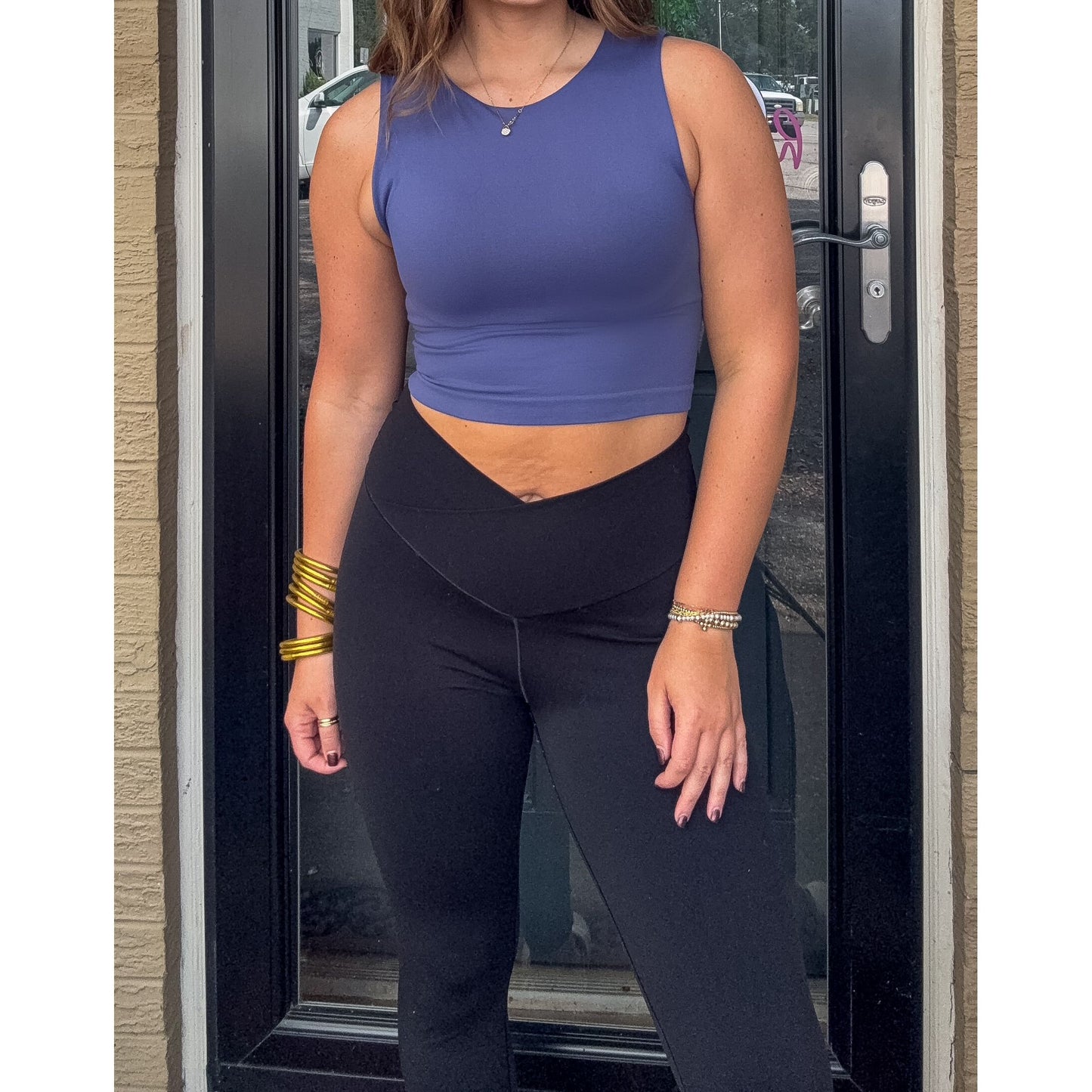 Crew Neck Crop Top, Blue