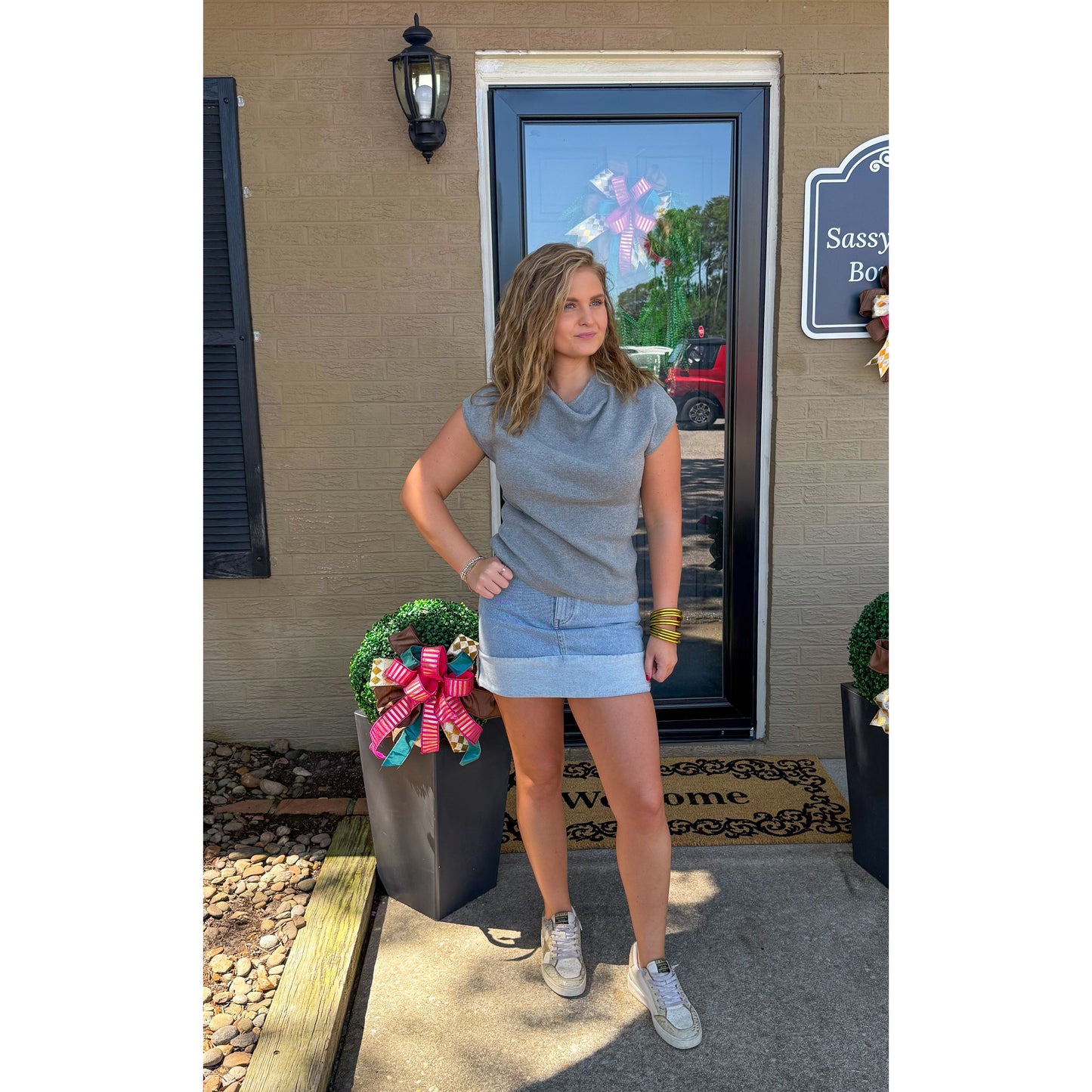 Emery Knit Top, Heather Grey