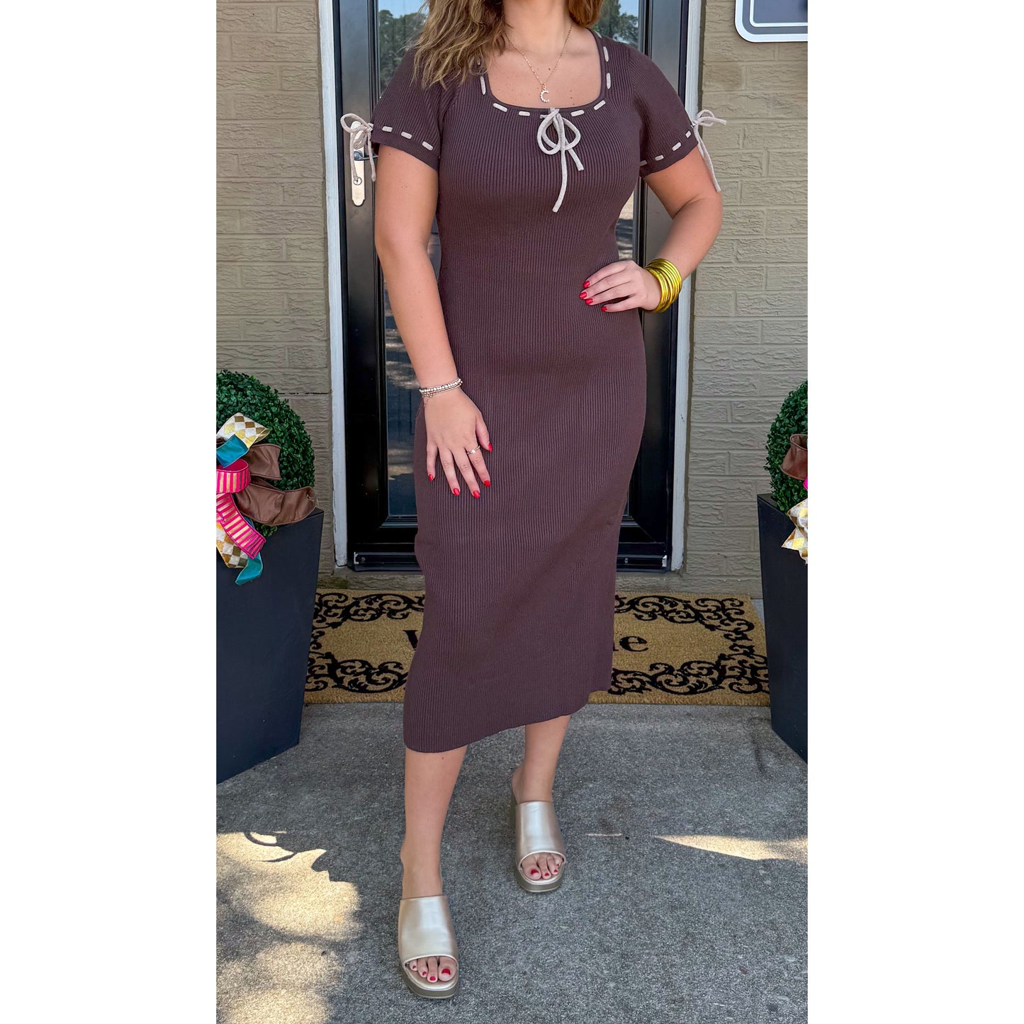 Savannah Midi Dress, Chocolate Brown