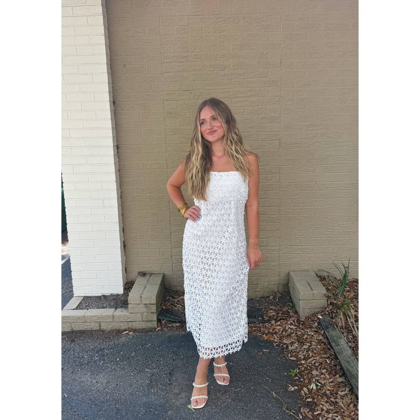 Soph Flower Midi Dress, White