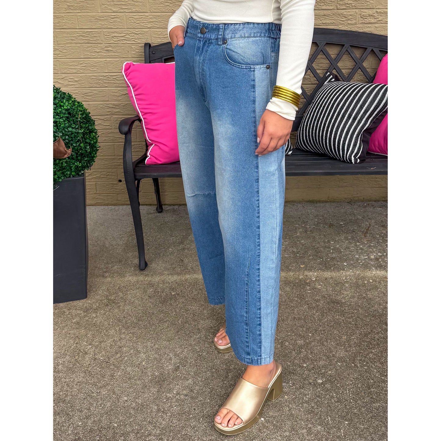 Valerie Barrel Jeans, Two-Tone