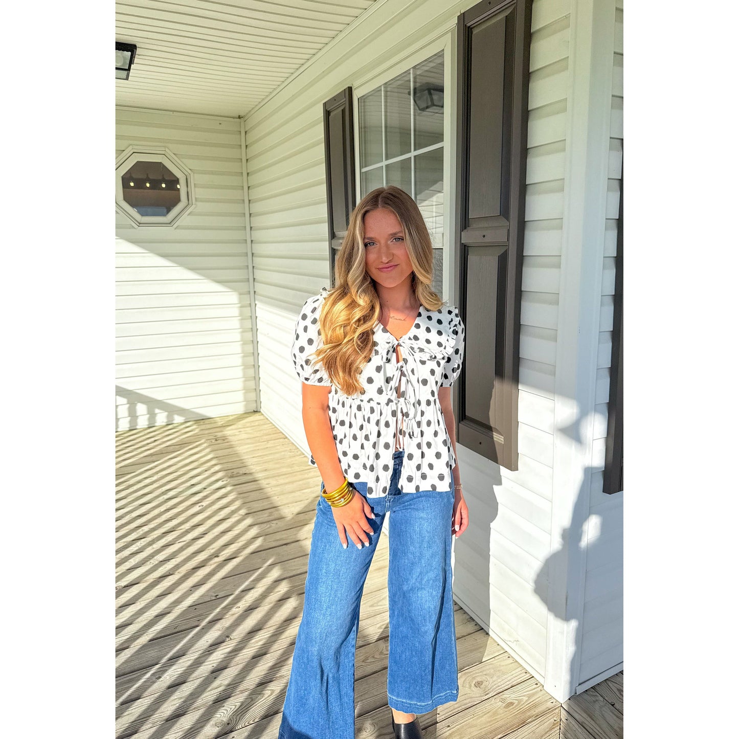 Susie Polka Dot Blouse, White/Black