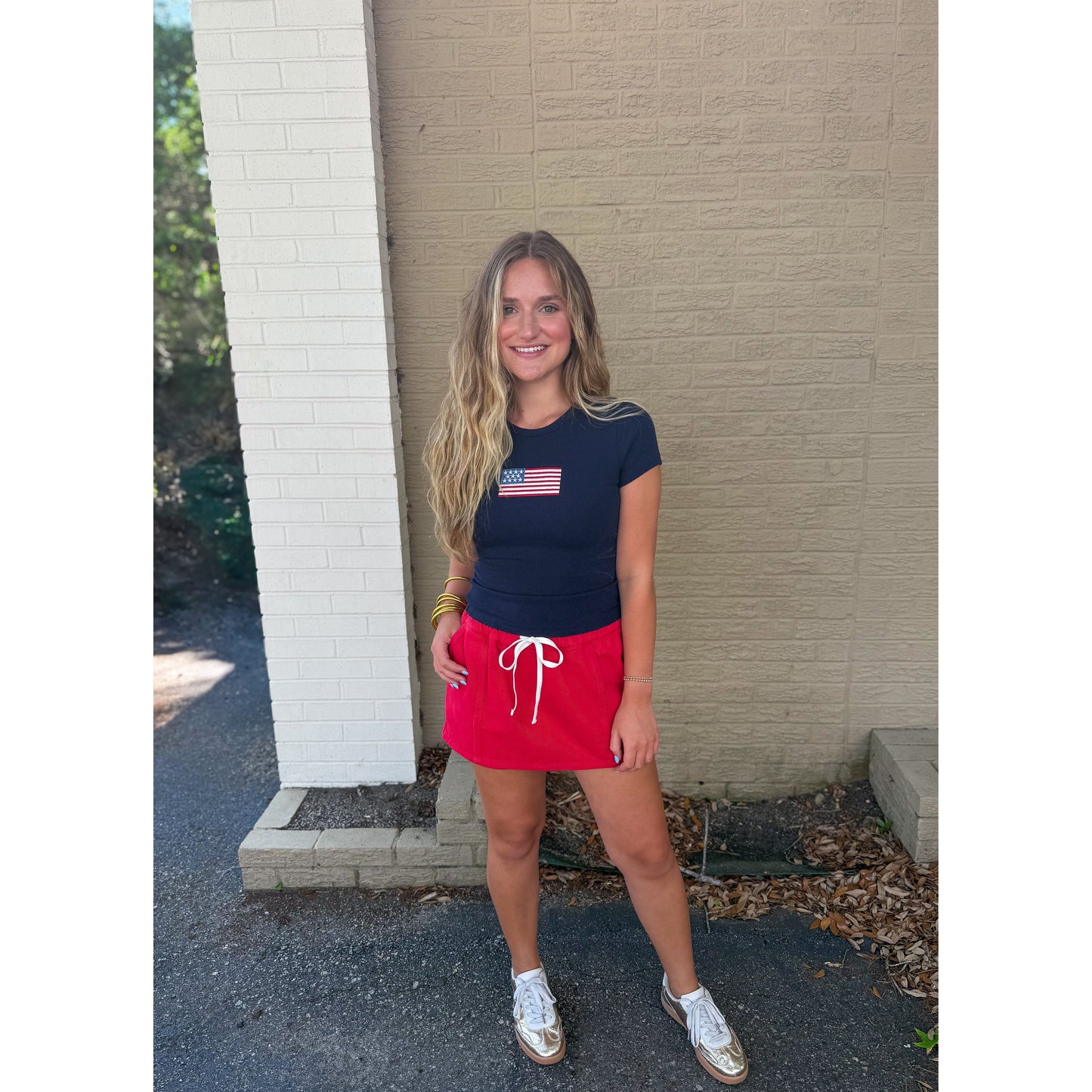 American Flag Babydoll Tee, Navy