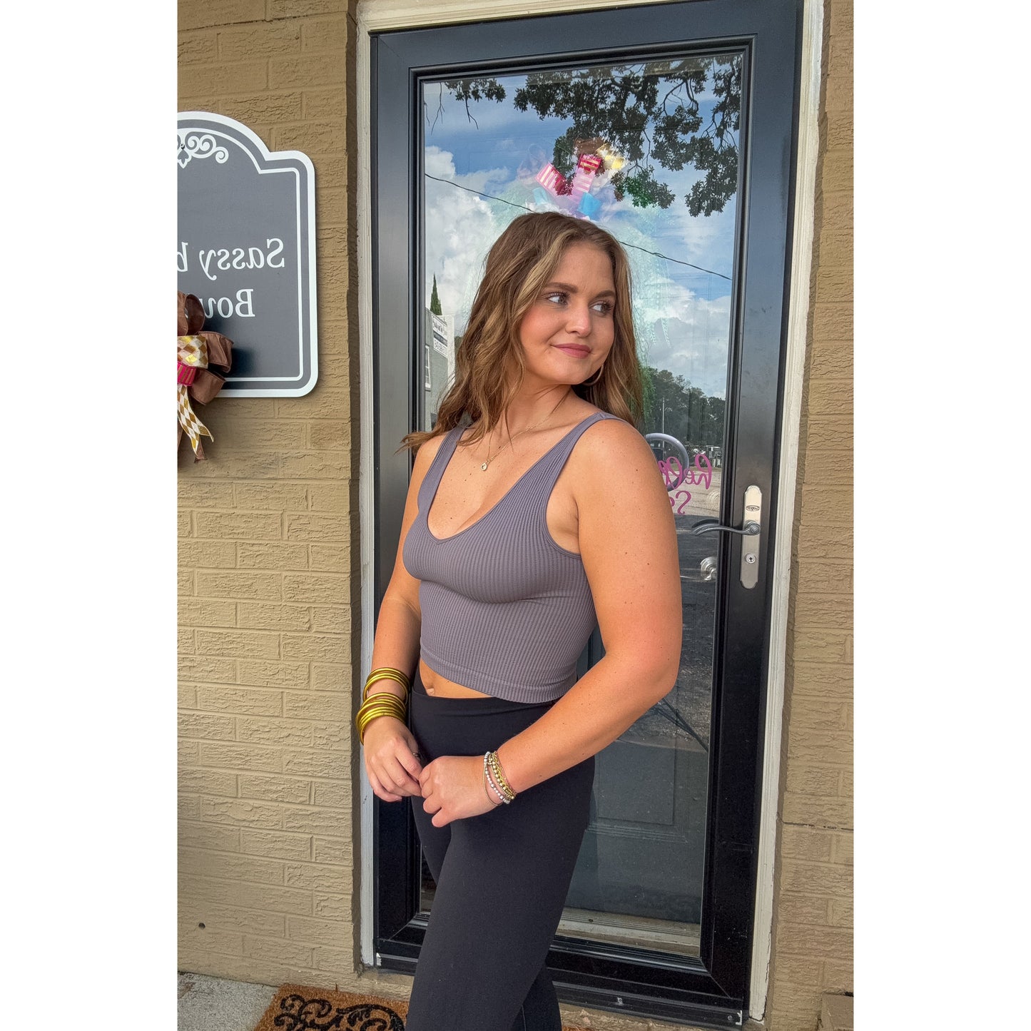 Reversible Ribbed Crop Top, Gray