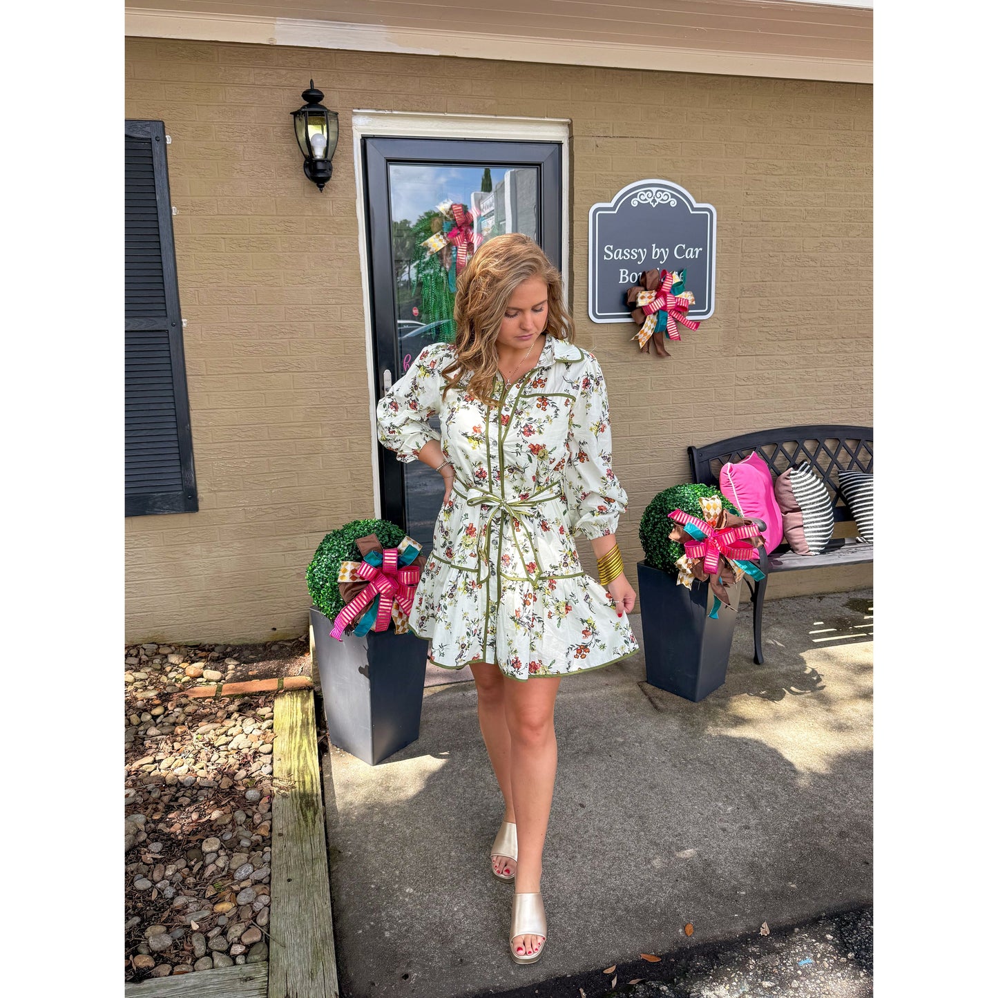 Ainsley Floral Mini Dress, Ivory Multi