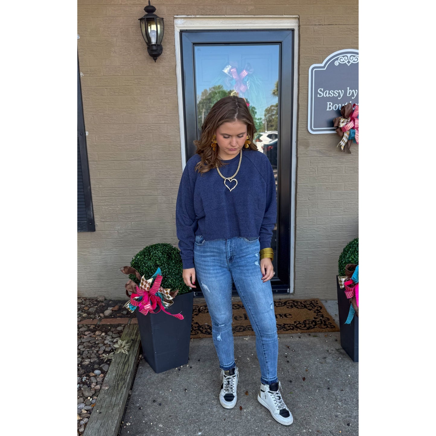 Crop Sweatshirt, Navy