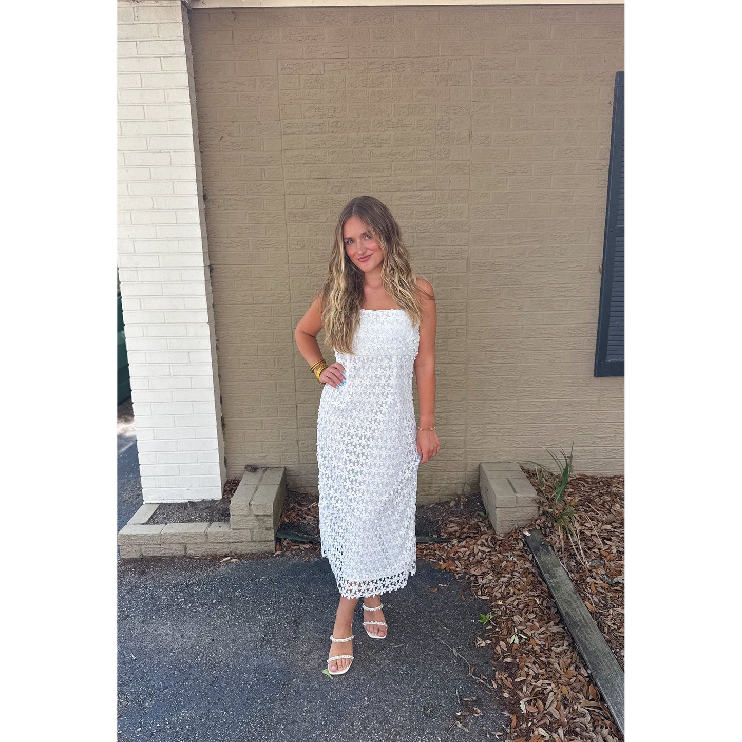 Soph Flower Midi Dress, White