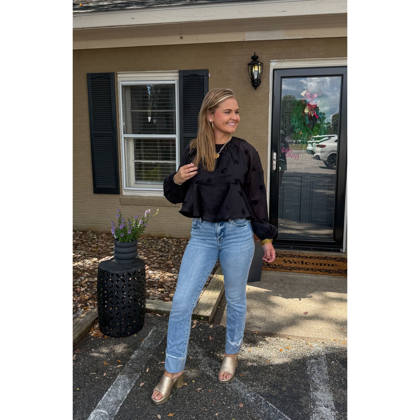 Adelyn Floral Top, Black