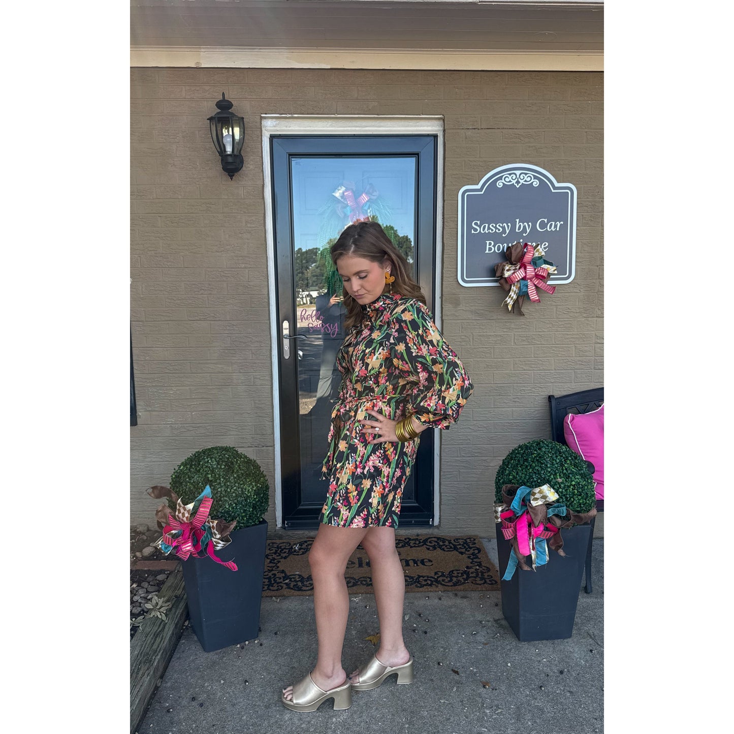 Erin Pattern Mini Dress, Black Multi