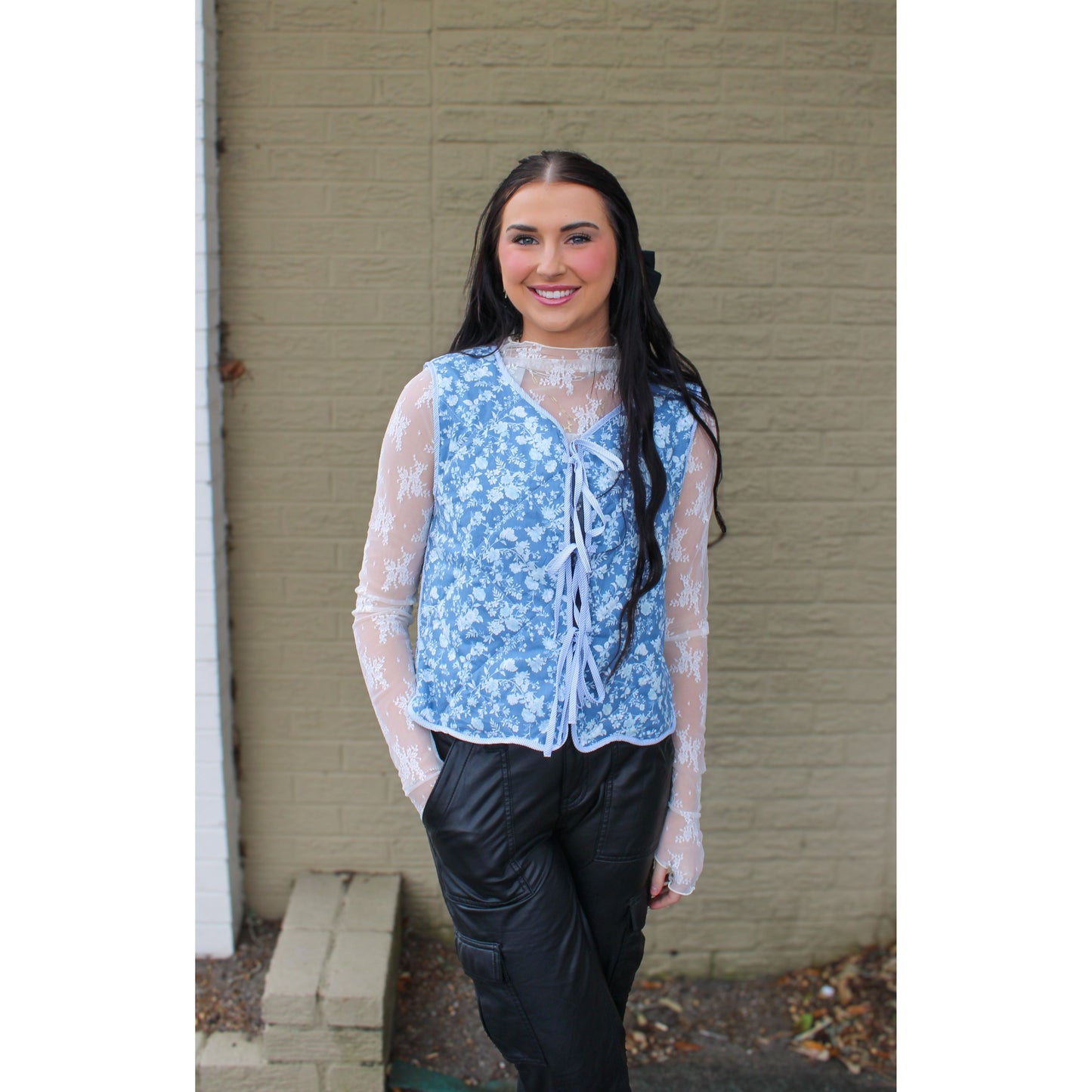 Livia Quilted Vest, Blue Floral