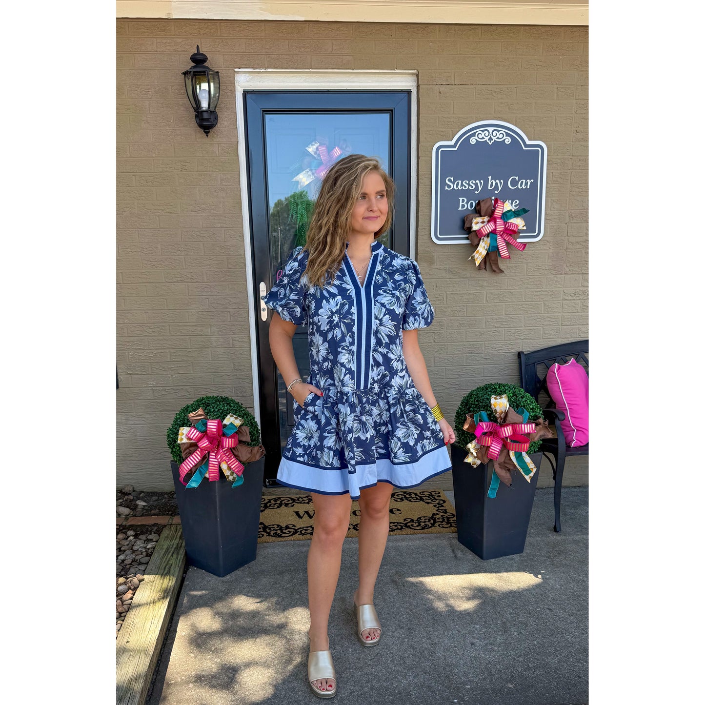 Lydia Floral Mini Dress, Navy Multi