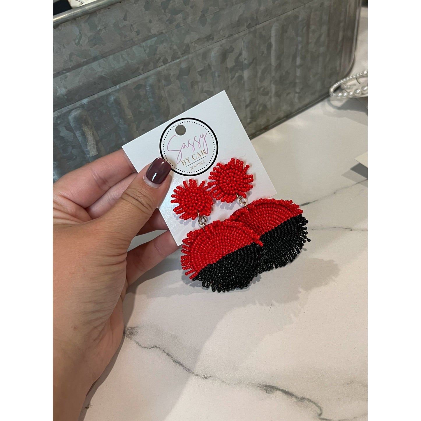 Red/Black Beaded Earrings