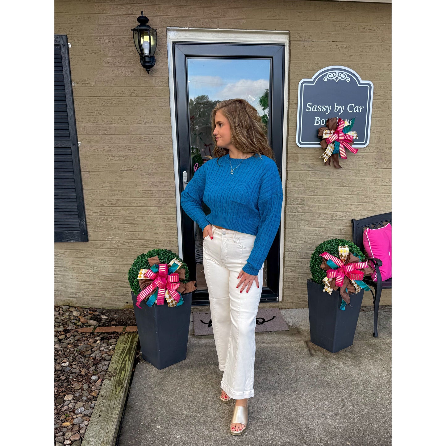 Leigh Crop Sweater, Teal