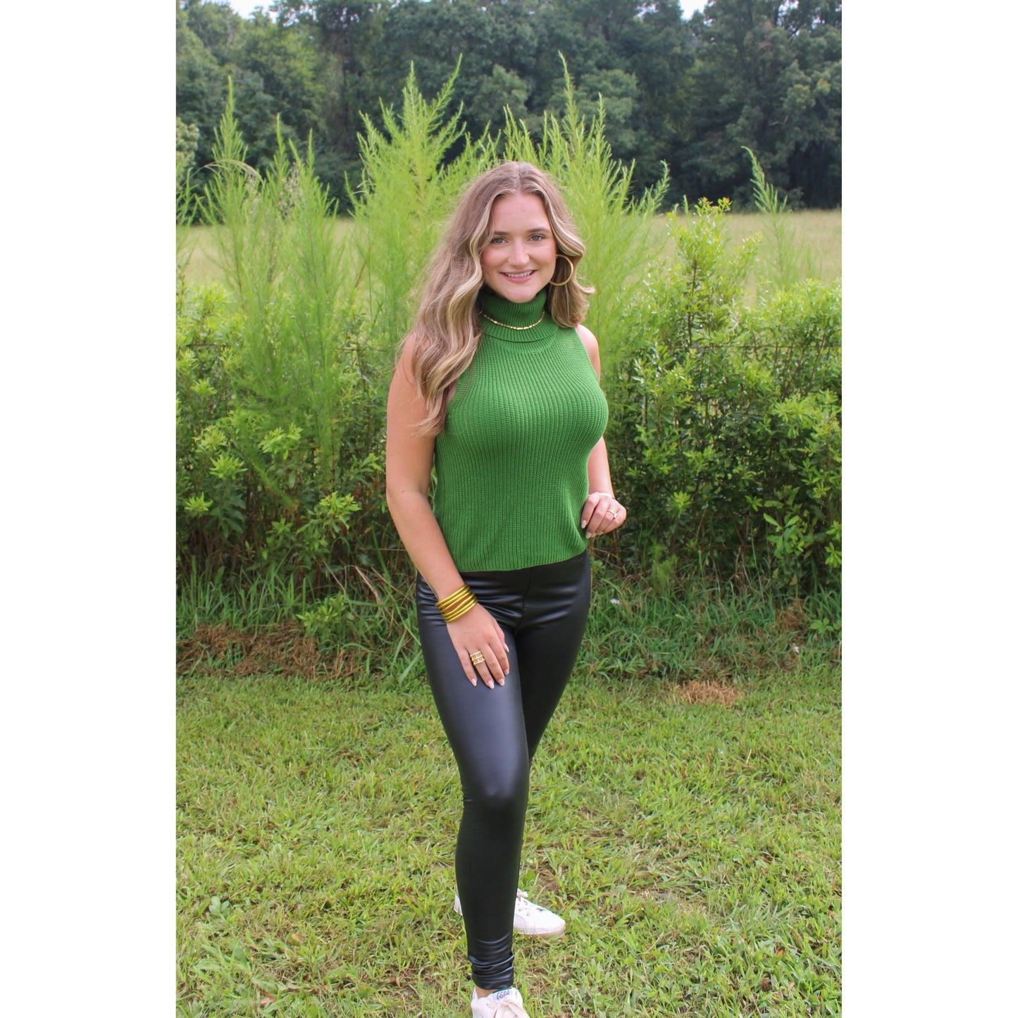 Gracie Turtleneck Knit Top, Green