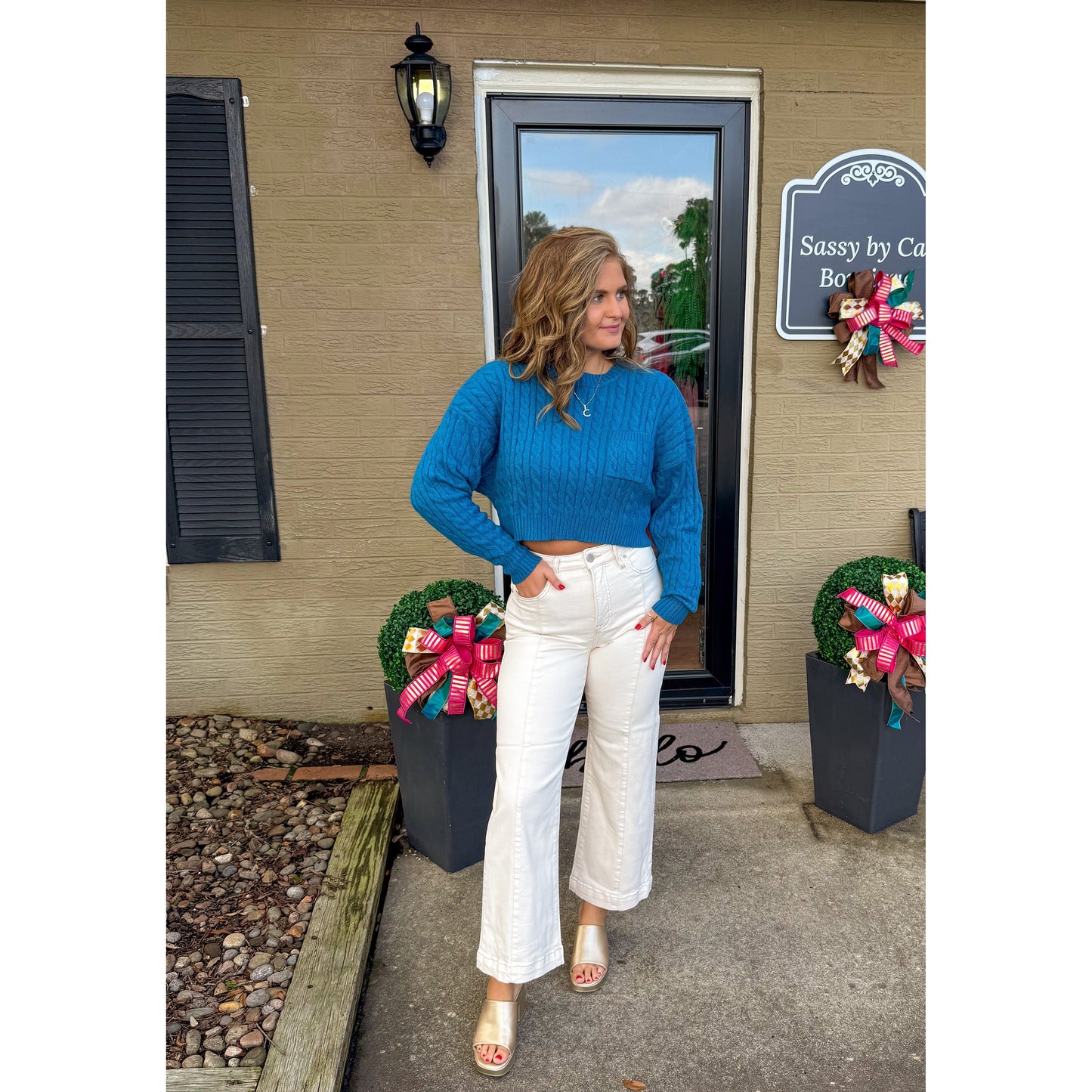Leigh Crop Sweater, Teal