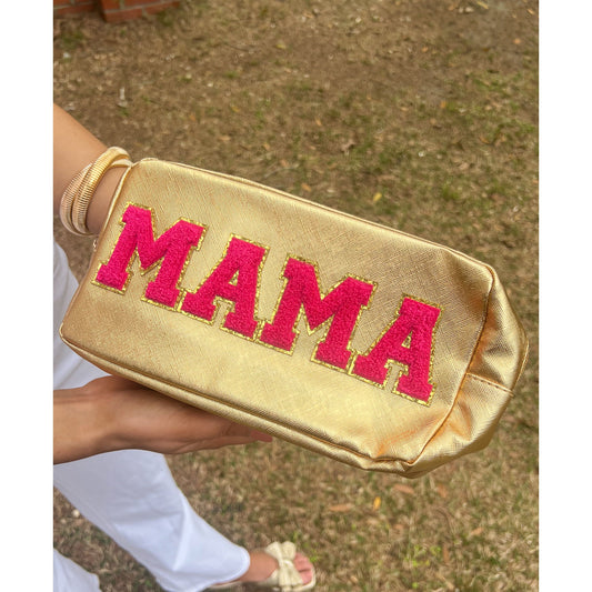 Mama Makeup Bag, Gold/Pink