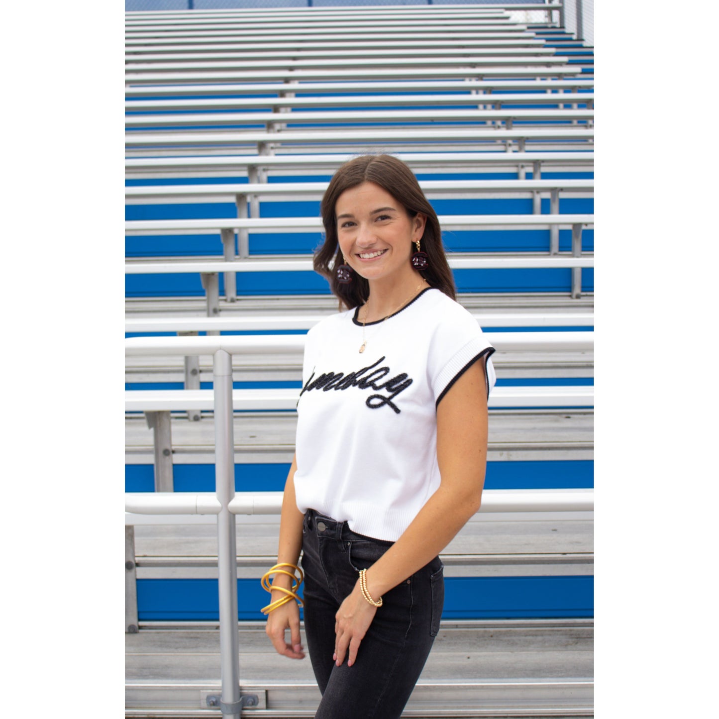 Gameday Tinsel Top, White/Black