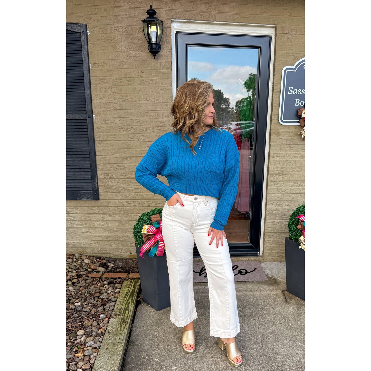 Leigh Crop Sweater, Teal