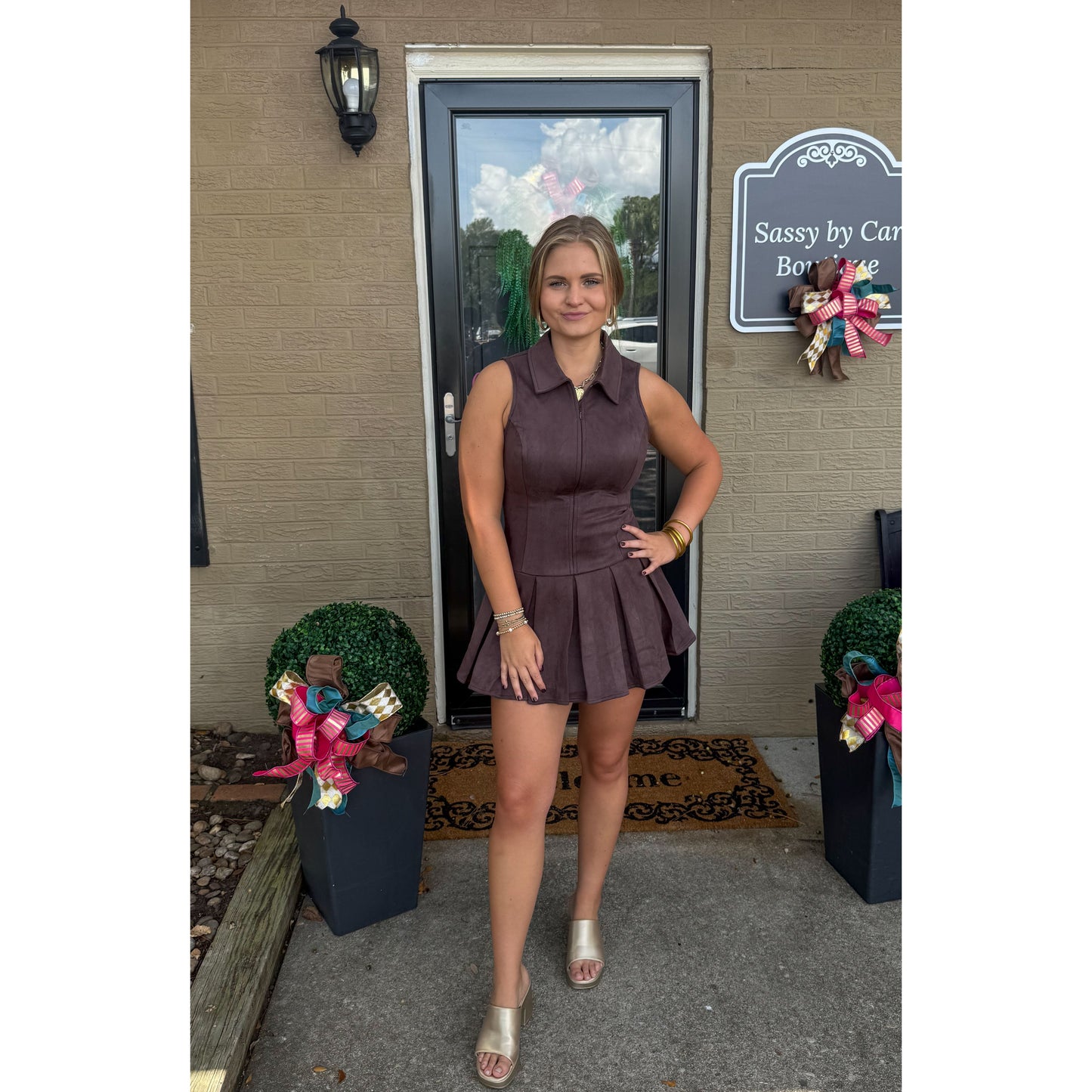 Annie Suede Mini Dress, Chocolate