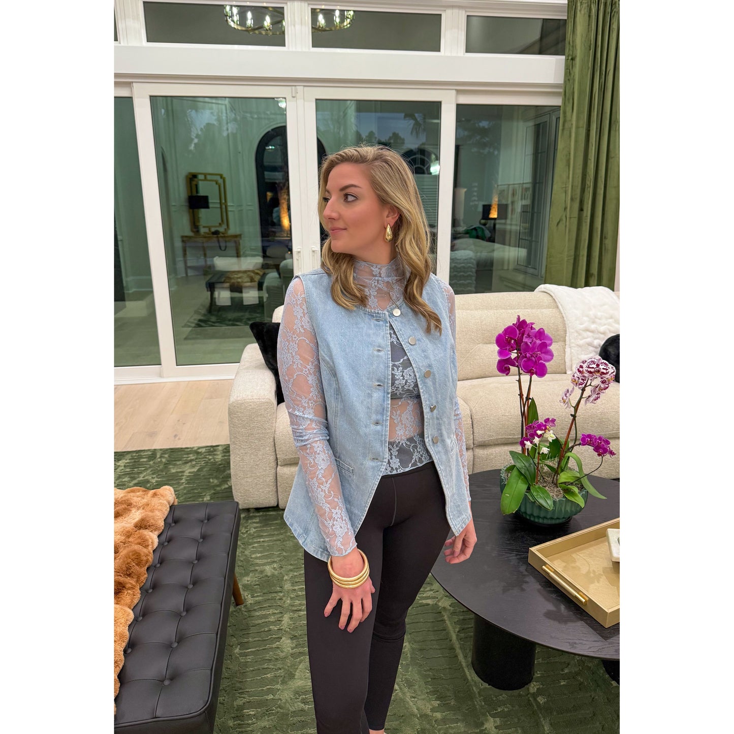 Selena Lace Top, Light Blue