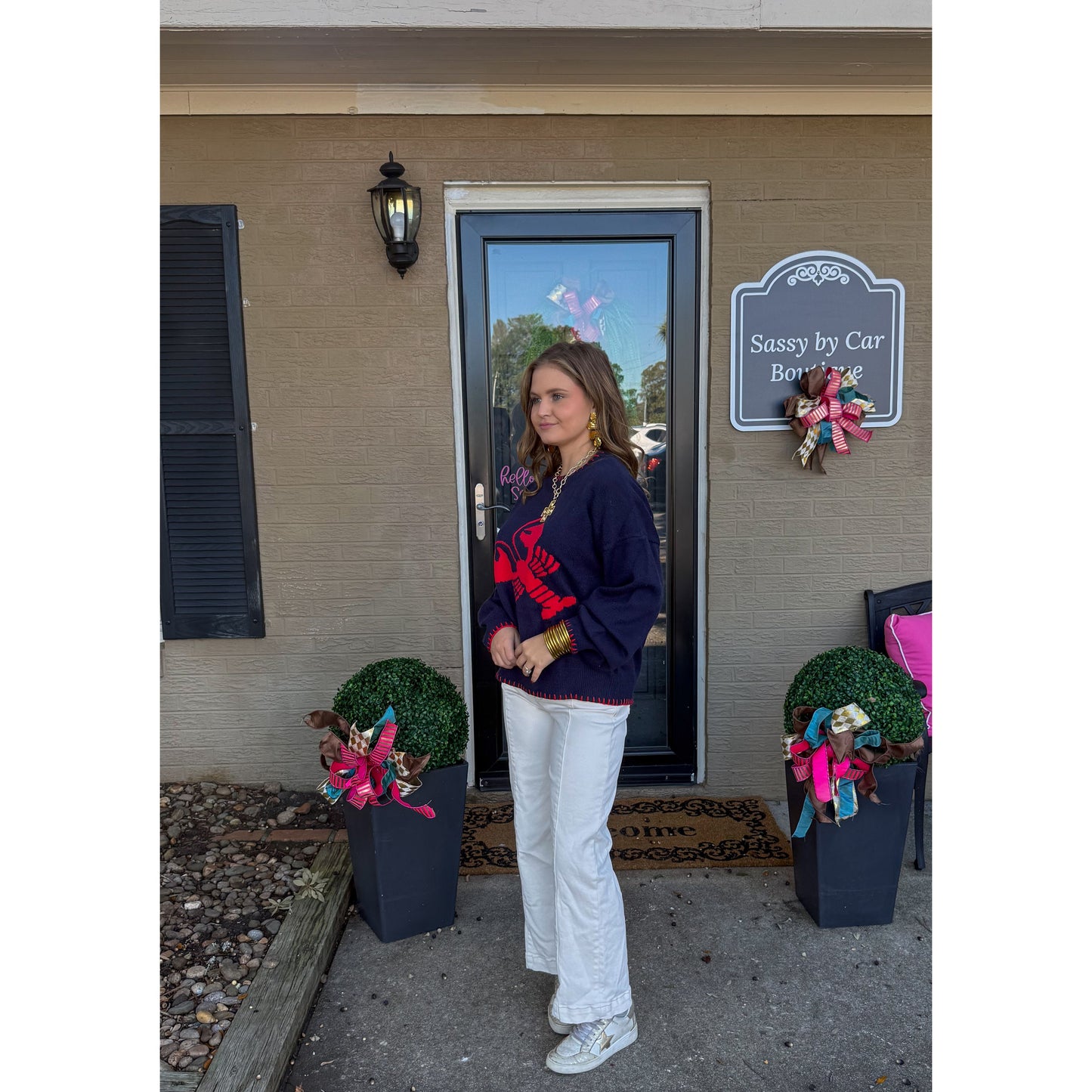 Crawfish Sweater, Navy/Red