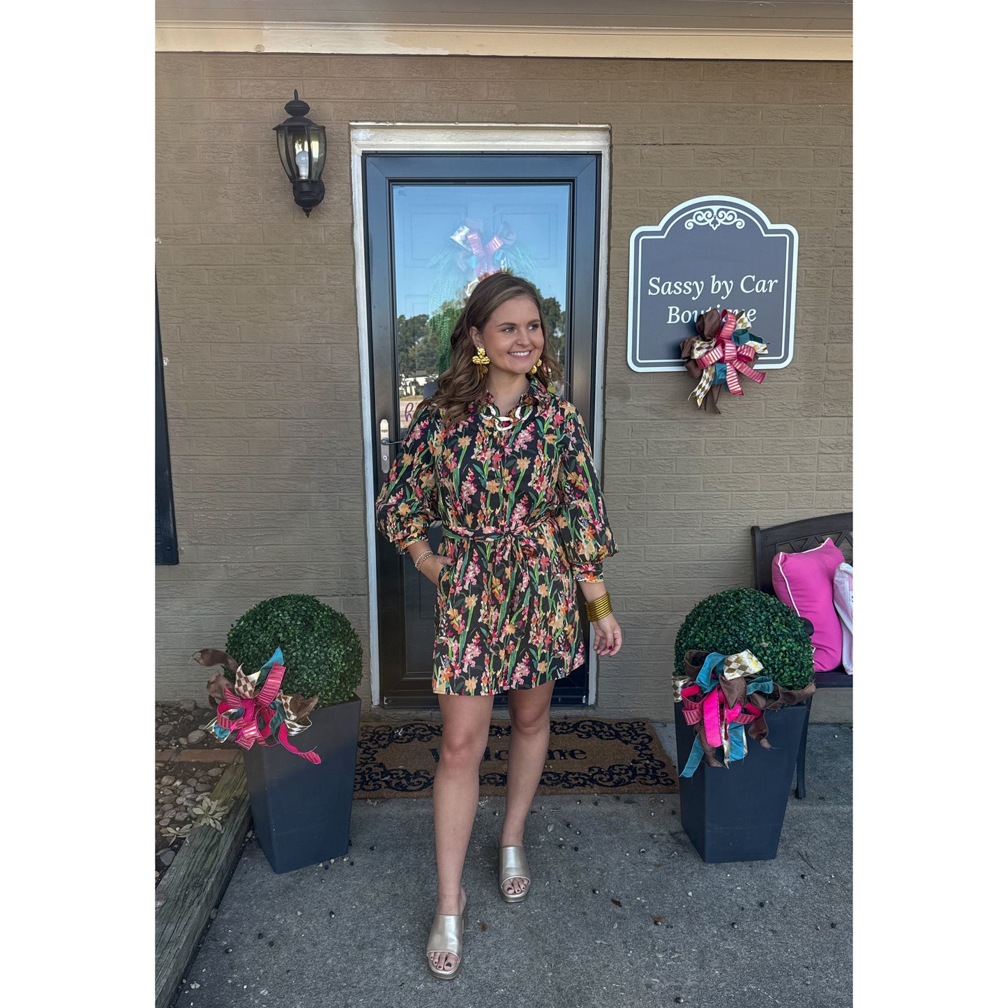 Erin Pattern Mini Dress, Black Multi
