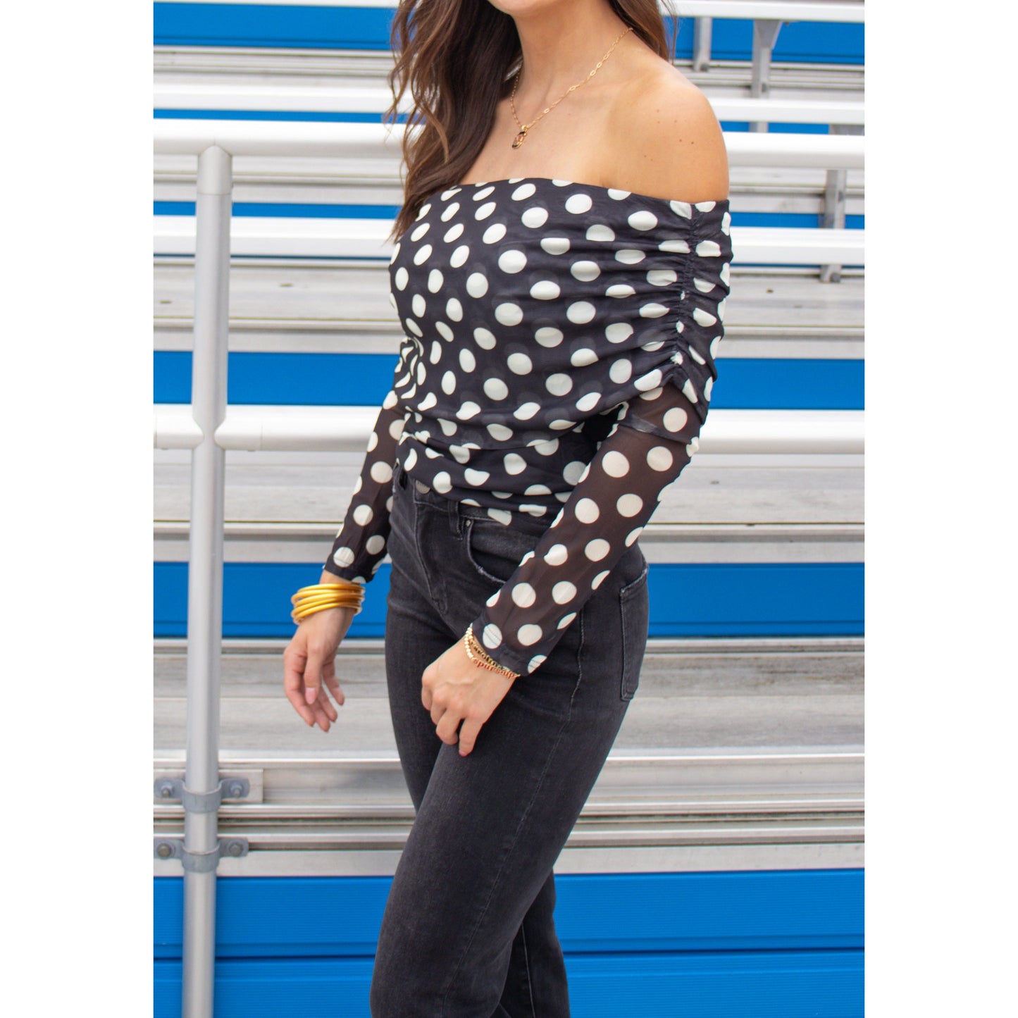 Polka Dot OTS Top, Black/Cream